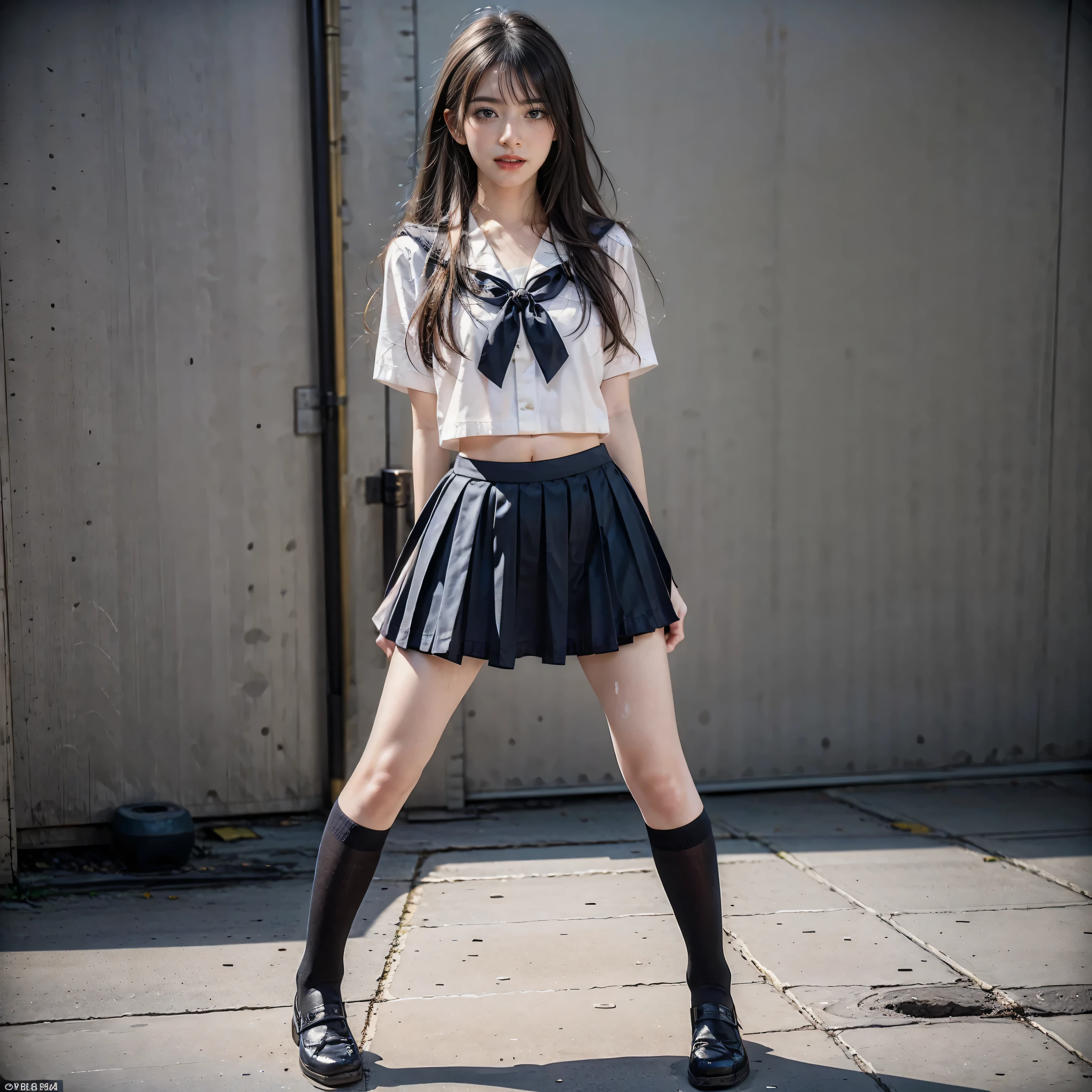 arafed asian woman in a skirt and a white shirt posing for a picture, japanese school uniform, japanese girl school uniform, wearing japanese school uniform, cute schoolgirl, jk uniform, beautiful anime high school girl, Wear loafers, Open belly button, Open belly, See the belly, low waist mini skirt, Skirt open,Skirt in half,Open Skirt,Not wearing underwear,No Panties,without underwear, wear black thigh high socks, bow, bowtie, long black hair straight, video, long foot, slender, young gravure idol, realistic young gravure idol, young pretty gravure idol, young skinny gravure idol, japanese model, 1 person, from the front, Full body standing pose, cum on face, cupping hands, cum on hands, cum on pussy, mouth full of cum, man, gay, cum swapping, excessive cum, JK_style, mouth full of cum, cumdrip, after sex, after vaginal, amateur, flash photo, dark background, cum on clothes, real, photorealistic, skirt, 手をスカートの裾に当てる, a woman on her knees, 目を閉じる, cum on breasts, sleeveless, man, gay, ドクロのアクセサリーをつける, Lifting Skirt,