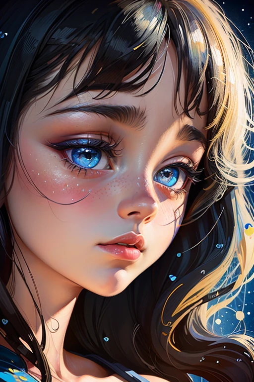 Agnes Cecile's woman，A crying child on the first day of kindergarten，Luminous design，pastelcolor，Ink drops，Autumn lights
