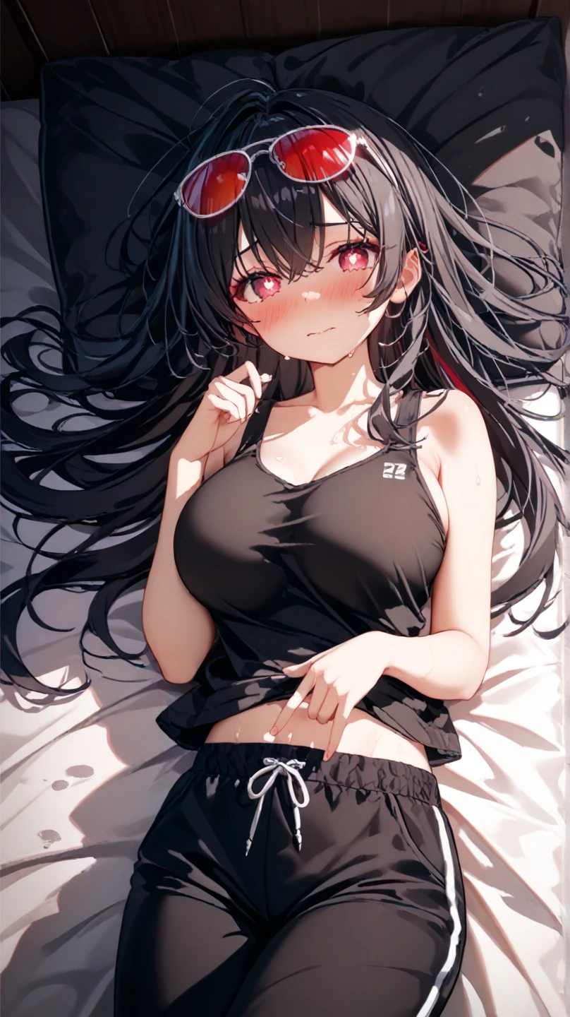 One girl, (Black eyes:1.3),triumphant look、Looking from above、Black Hair, short hair、Straight Hair, break (gray shirt:1.5), (Black see-through underwear:1.3), Plain underwear, Huge breasts, naked, Exposed,Hips, break (Bedroom:1.2), Black theme、夜 break looking at viewer, break (masterpiece:1.2), highest quality, High resolution, unity 8k wallpaper, (figure:0.8), (Beautiful fine details:1.6), Highly detailed face, Perfect lighting, Highly detailed CG, (Perfect hands, Perfect Anatomy),,Anime Style、sketch、Contours in the eyes、lie down、Lie down、Happy expression、from below、Put your back on the bed、Beautiful back、Panic pose、Muscular pussy、Leg spread、Spread your arms、((Camel Toe))、Pretending to be asleep、Feel good、Ecstasy、masturbation