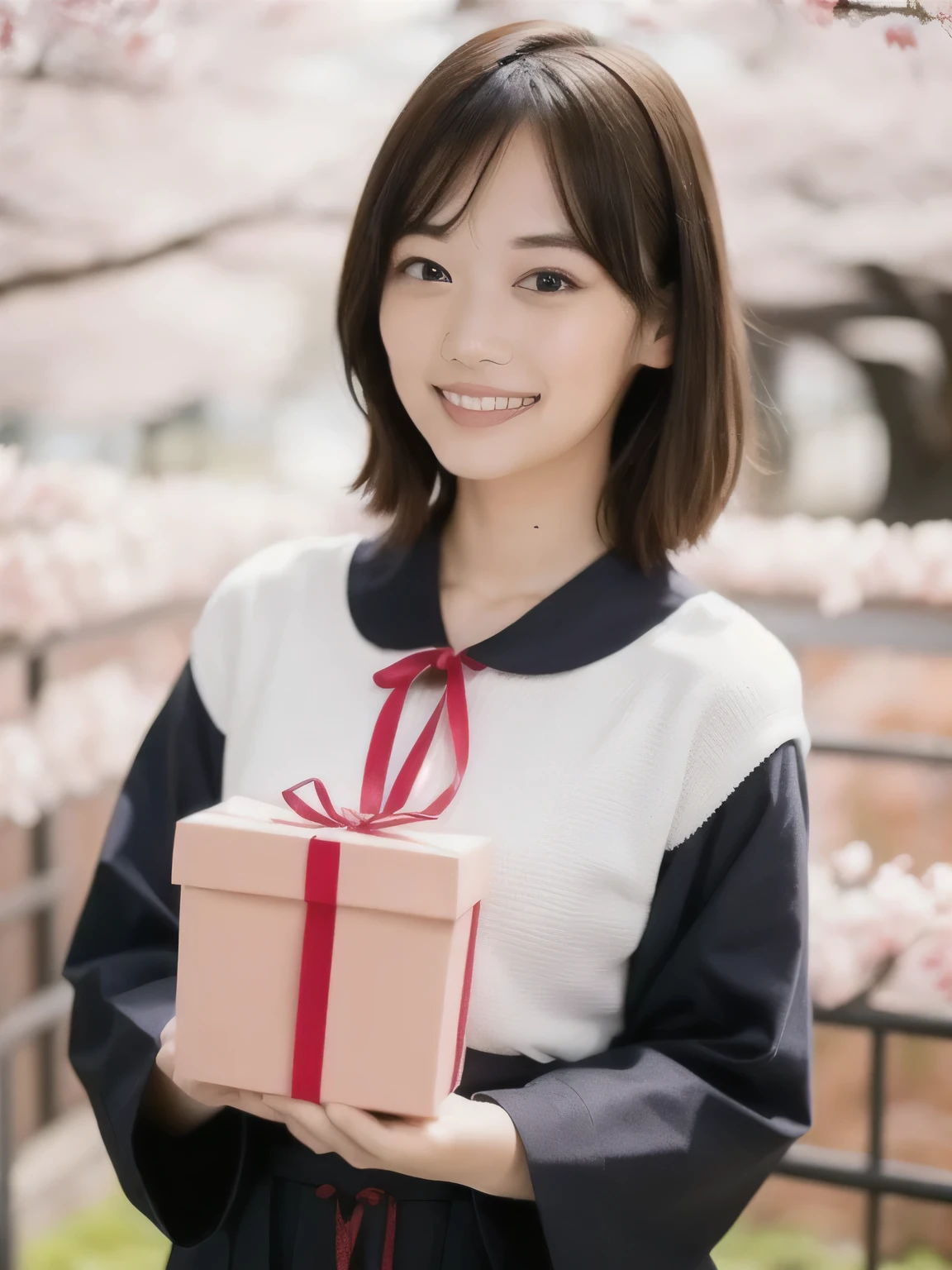 Japan girl sitting on a bench with her hands raised, Happy expression on her face when she receives a gift, The best smile, big eye, Surprised expression, The surprised look on her face, Young Asian Girl, Very surprised, Expressive look of surprise, Opens mouth and laughs, Beautiful black eyes, Surprised,Hands spread next to your face