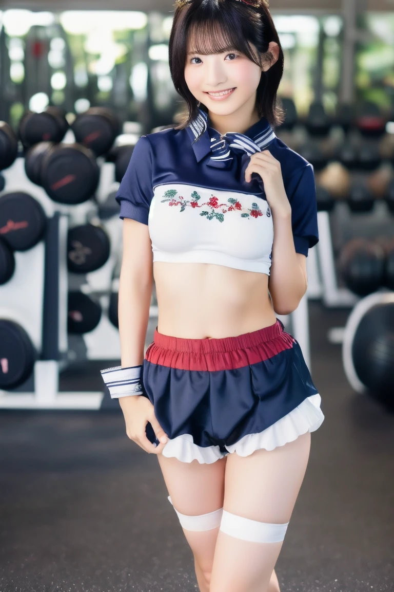 masterpiece, best quality, illustration, Super detailed, fine details, High resolution, 8K,wall paper, perfect dynamic composition,(Details High quality, realistic depiction of eyes:1.3), hotel room, (cheer girl:1.5),(a miniskirt), to stand、large breasts,short bob hair, black hair color, Big Natural Color Lip, bold sexy pose, crying a little、Harajuku style、20 year old girl、cute type、lolita、beautiful legs, hposing Gravure Idol