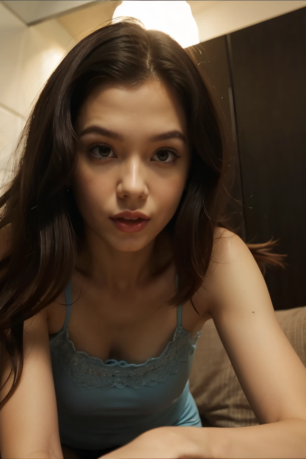((melhor qualidade)), ((Obra de arte)), (detalhado), (rosto perfeito), 1mulher, lying face down, cabelo azul claro, olhos azuis, olhos brilhantes, bunda empinada gigante, calcinha super fina, topless, Dynamic light, 4K, UHD,