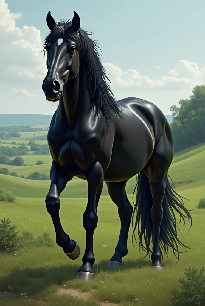 (Highest quality,Extremely detailed depiction,Incredibly absurd high resolution),Centaur:1.5,The upper body is a human female,Black latex,Large Breasts,High quality anime drawings