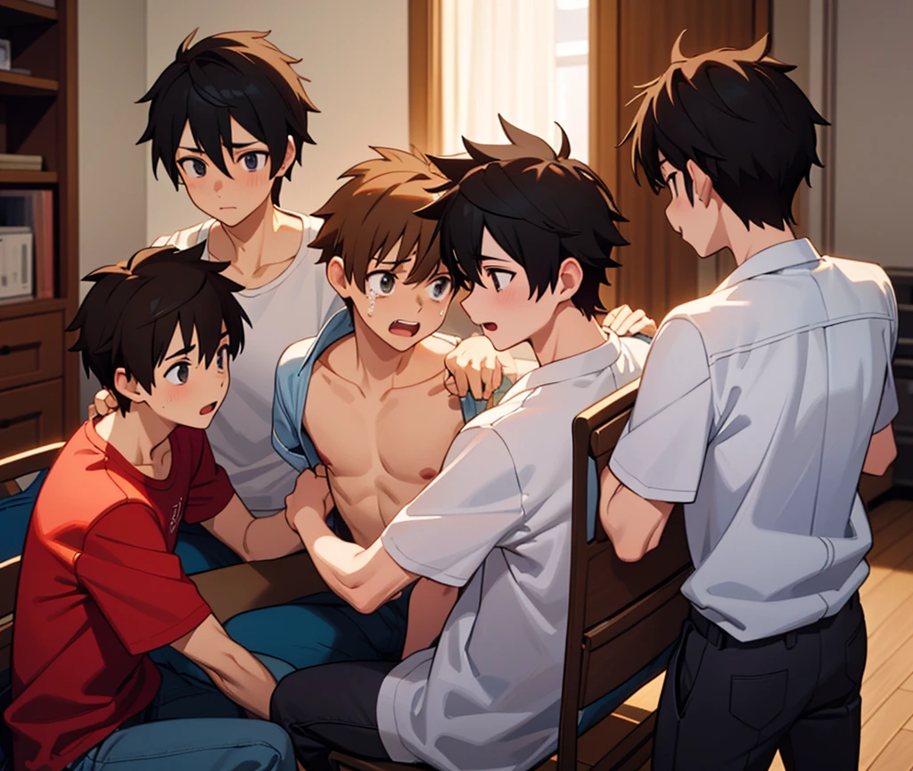 school,gym,showing dick off to boy friends,touching dick,handjob,reach out a hand to dick,Male child,nakeness,boy,younge boy,erected penis,phimosis,child-faced,infancy,young age,short round face,Flat chin,infancy,(child-faced),Spread your legs apart,belly hair,chest hair,black pubic hair,young age,Flat chin,finely detaild face,well-muscled,orange short hair,Bright hair,White eyes,Keep your eyes wide open,Abs pectoral muscles,strong and well-developed muscles,Bright,Bright and vivid colors,(depth of fields:1.2),Positive audience,Spread your legs apart,