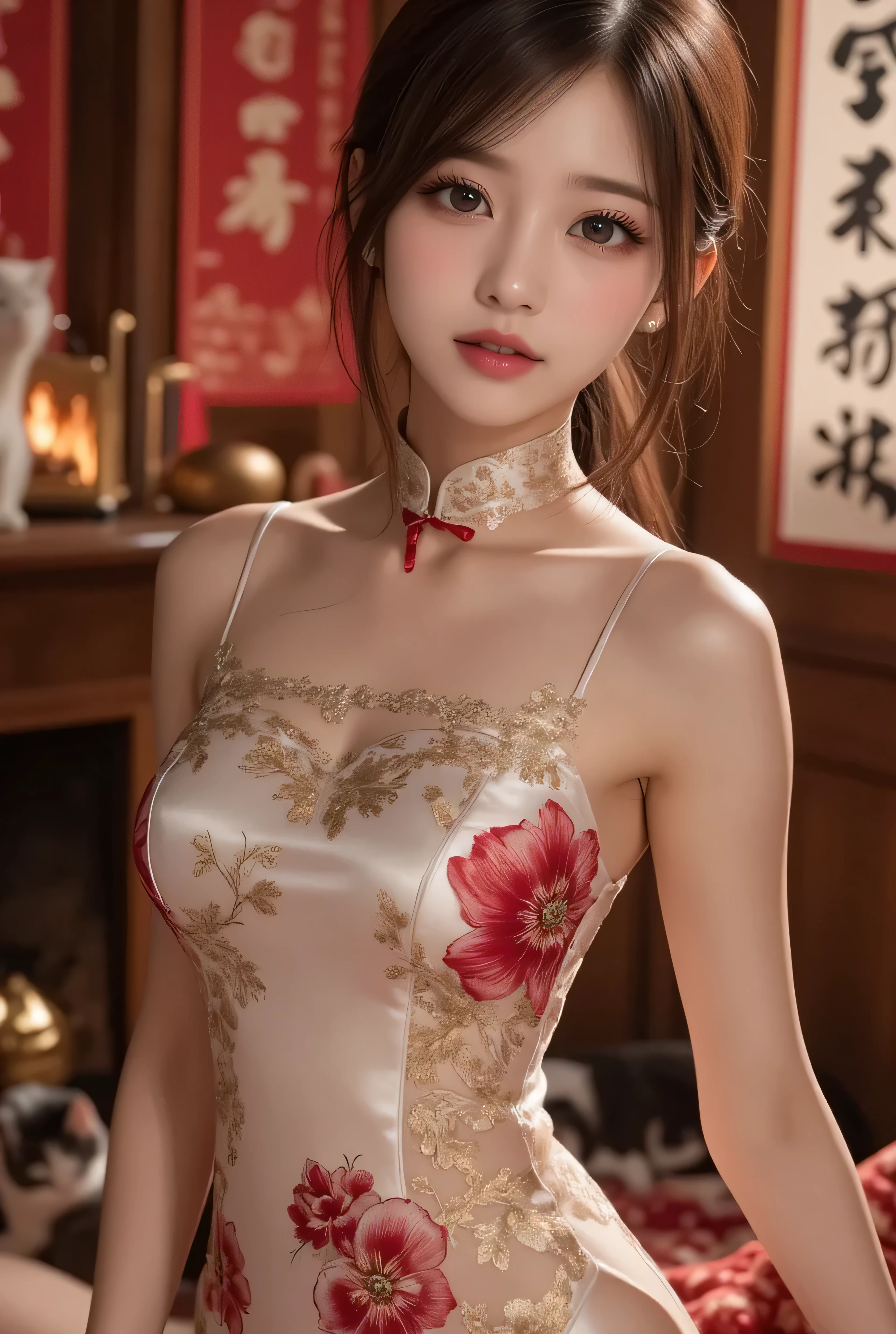 /*Quality writing*/
of the highest quality, 16 K, masutepiece, hyperdetailed face, very detailed lips, Detailed eyes, Realistic pupils,
BREAK,
/*Characters and expressions*/
Extremely beautiful girl, Asian Girl, 1 girl, Light on Face, (chinese bun hair), ((Very sweet smile)),
BREAK
/*garments*/
(((Beige cheongsam))), ((chinese traditional dresses)), qipao dress, one piece dress, Polka dot panties,
BREAK
/*the pose*/
(Lift the hem of the skirt, Lift the hem of the skirt with both hands, Lift the hem of the skirt yourself), nice hand, Perfect hands
break
/*Angular posture*/
Shanghai Street, Cowboy Shot, Looking at Viewer