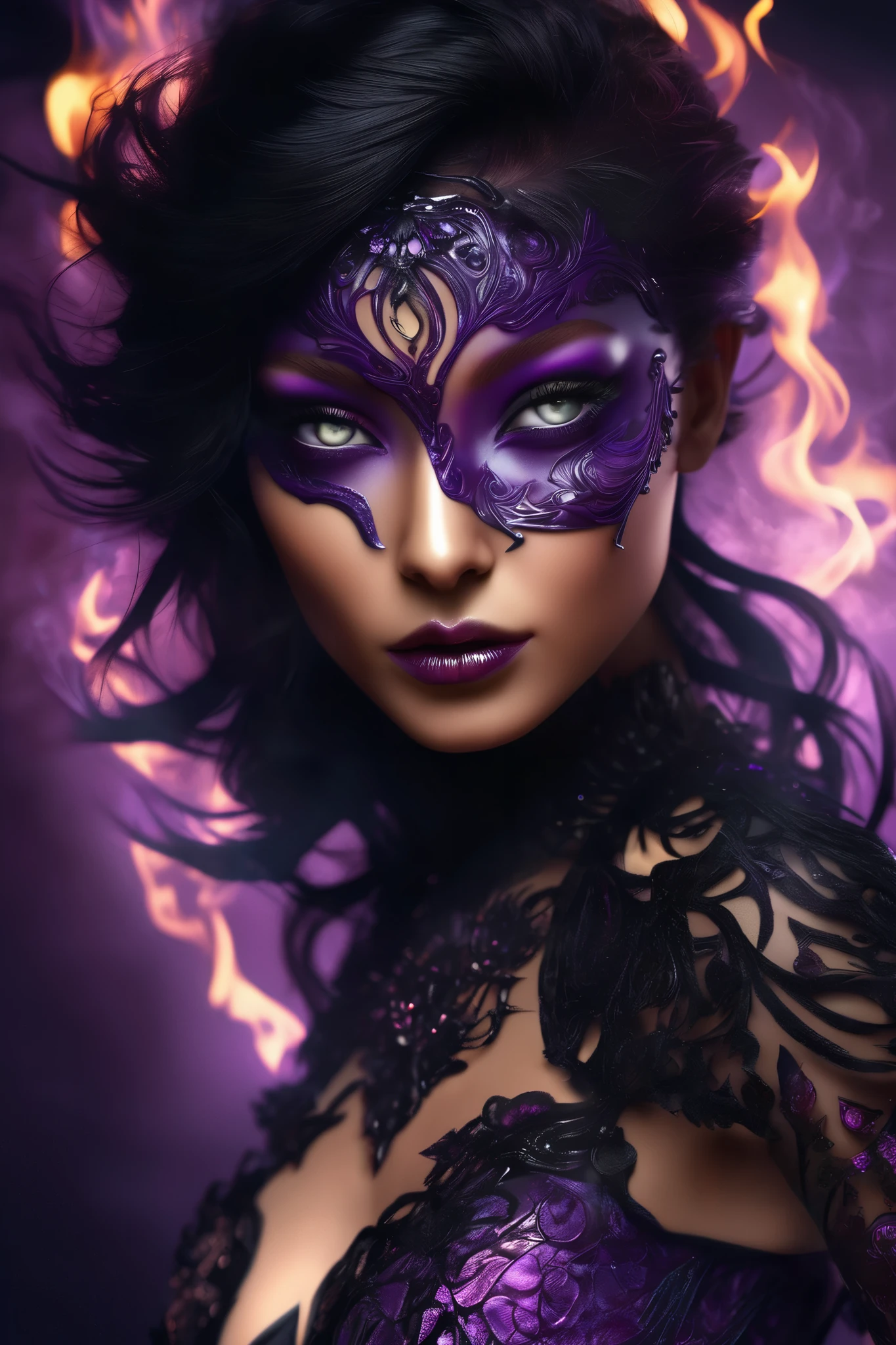 better quality, Masterpiece , ultra high resolution, ( photorealistic :1.4), Surrealism, dream-like, , Burning purple eyes , is a fantastic creature , Shadow Dancer, shadow magic, dark control , secrecy , Shadow pitch , nude, shadow spells , hidden blade ,