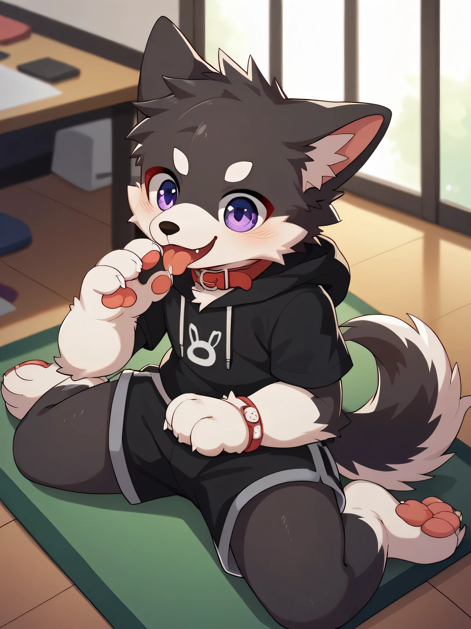 very well detailed な, very well detailed , excited to see bones , , male, master sticking out his tongue , wolf pelt, excited, Participation , cute face, Show me your legs , Sitting!, Horny Male ,Cute ears , Fluffy ears, Fluffy ears, Dog tableware , feed, Lick, Show me your legs , estrus, show me paws, red collar on the floor, かわいい毛皮のMale , Male , Horny Male , room, cage, blush nose, alone, Droopy e Wars , black shorts , Black Short Sleeve Hoodie