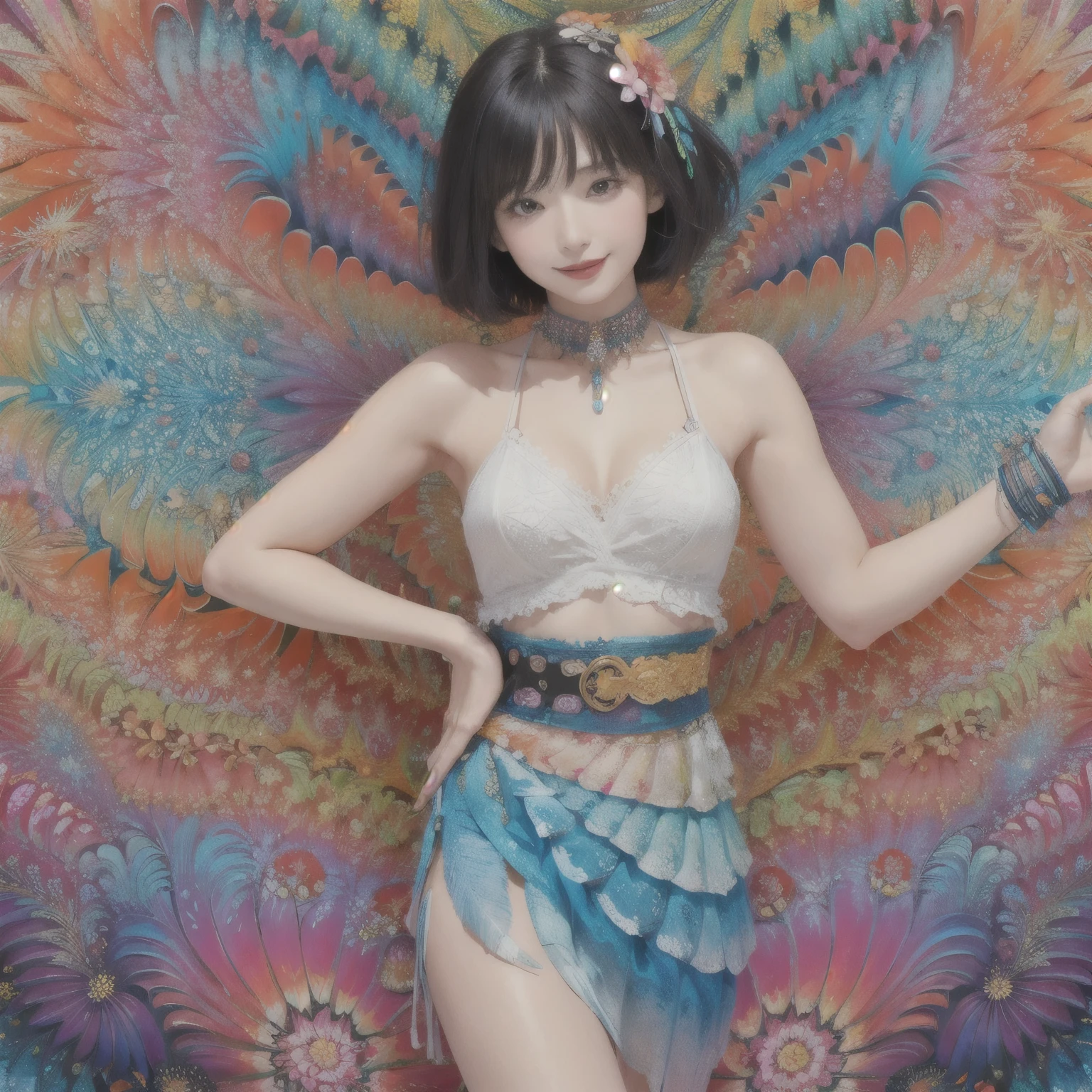 official art, unity 8k wallpaper, ultra detailed, beautiful and aesthetic, beautiful, masterpiece, best quality, (zentangle, mandala, tangle, entangle), (ecstasy of flower:1.2) dynamic angle, cowboyshot, the most beautiful form of chaos, elegant, a brutalist designed, vivid colours, romanticism, atmospheric