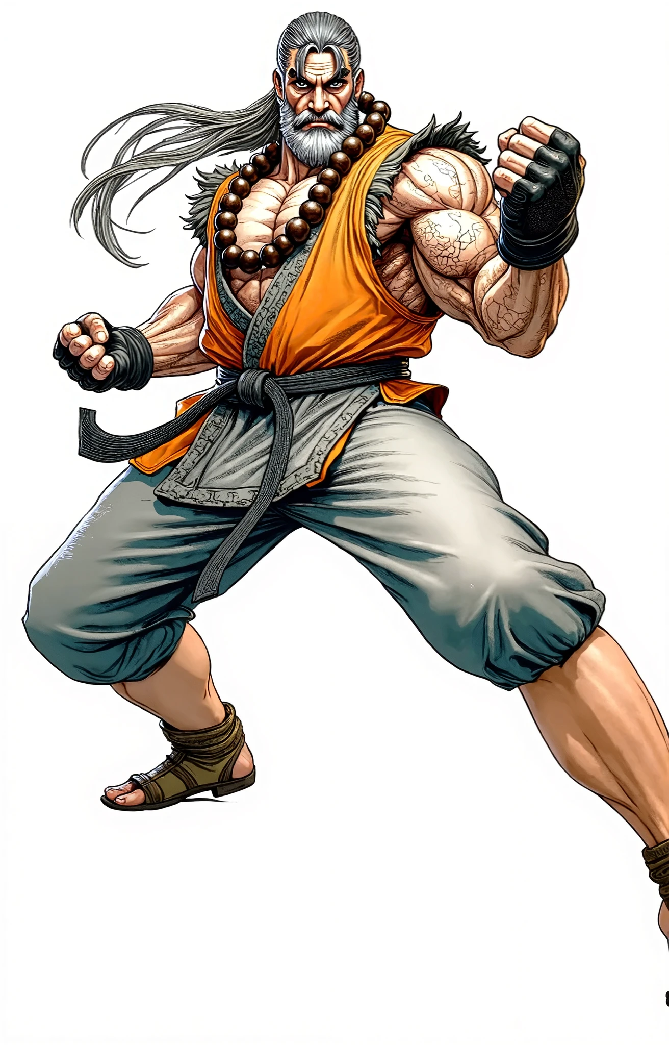 Shirtless and wearing white pants、A 40-year-old shirtless Japanese karateka with a black belt and moustache stands in a dimly lit dojo,Put your back against the wall,Oblique front view from the waist up,Sweating profusely,Open your mouth wide in pain,A fierce look,Expression distorted in pain,Open the chest,drooling, Pathological look,black belt,put back on the wall,put bottom on the wall,Put your hands in your pockets,Thin arms,Shaved Head,shirtless