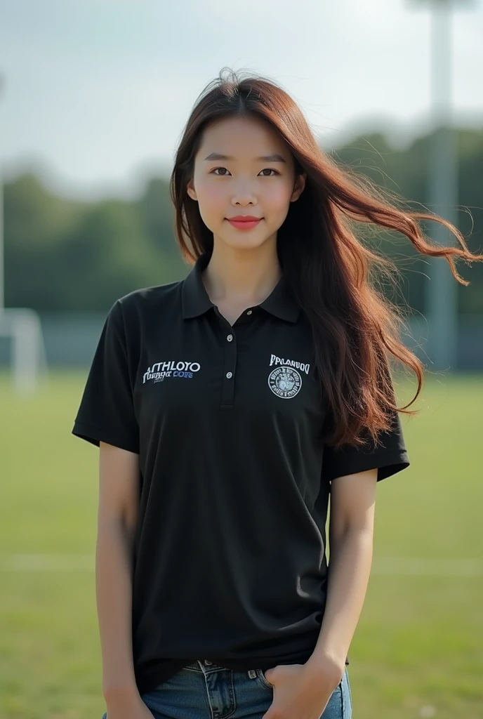 (((upper body shot))),Ultra-high resolution,big eyes,((brown eyes)),Japanese,(forehead),(a girl),(1 girl),((17 years old)),(cute),pretty,((facing at viewer)),arms behind back,grin,(((black uniform)))