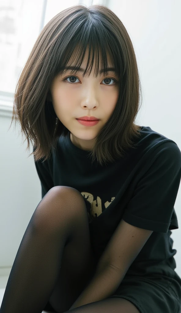 ((Huge-tits, Small Head)), (Perfect Body: 1.1), (Young), (Short Wavy Hair: 1.2), ((Blue t-shirts)), (Gray tight leggings), (Highly Detailed CG 8k Wallpaper), (Very Delicate and Beautiful), (Masterpiece), (Best Quality: 1.0), (Ultra High Definition: 1.0), Beautiful Lighting, Realistic Shadows, [Hi-Res], (((Realistic Skin))), Ultra Detail, A Little Thicker Thigh, ( Beautiful Long Hair), Beautiful Big,(Blush), Photonic, Realistic Face, Realistic Eyes, (Small Eyes), (Eyeliner), (Mascara), Sexy, (Sexy Woman), (Adult Woman), (Dark red Hair), Pictures of 20 Year Old Women, (Standing on the road), (Casual Uniforms), Blurry Background,( Black knee-high), Red highest, (shiny big), new  york  cityscape background, (clear blue eyes),sitting, panty shot, legs spread wide, (shiny all over the body) (glossy on the body), ((legs spread wide)),hands behind the back, shiny on the legs, shiny on the legs, sweat, (glossy on the legs), absolute area, knee raising, knee opening,