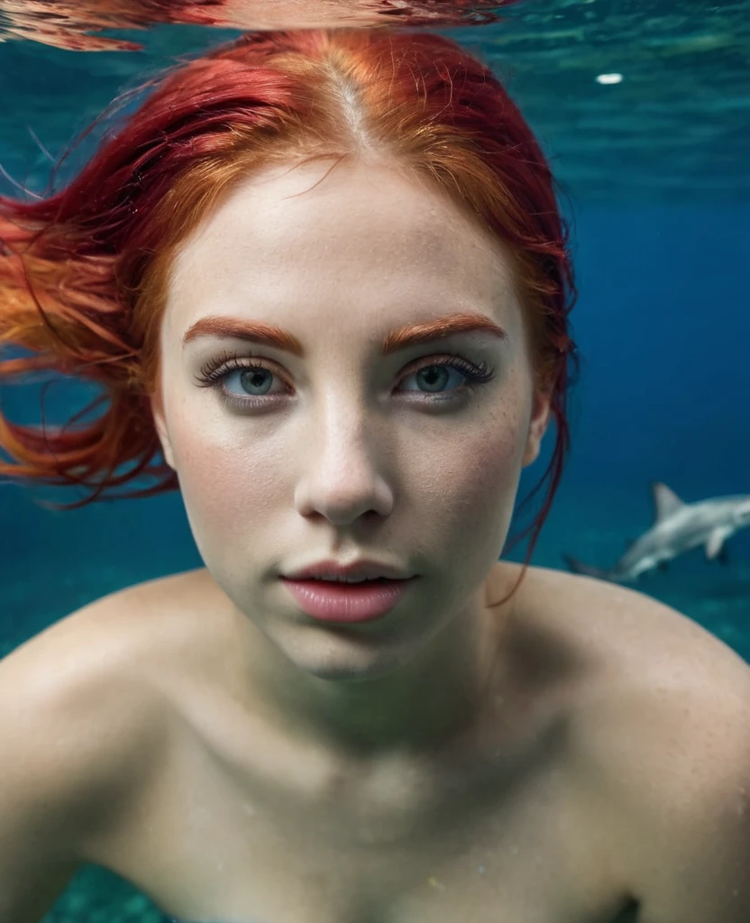 award winning underwater photo,  diving woman with whole body and an anatomically correct body, absolutely perfect face, wearing diving goggles, a 16-year-old. wunderschöne Red-Hairede junge Frau , ponytail, beautiful detaileld face, perfect face, perfect full body, perfect ???????, Red-Haired (Christa Theret: 1.3), ( Alexia Fast: 1.3),,Highly detailed youthful face, proporções perfeitas, ((red hair)), pony tail, wet curly hair, very detailed, diving mask,   curiously looks at the corals, 16K, HDR, broad light, high contrast, keen focus, RAW color photo, diving nude in a coral reef, dynamic diving moves, swimming moves, side view, hoop earrings, full body view, wide angle view, masterpiece