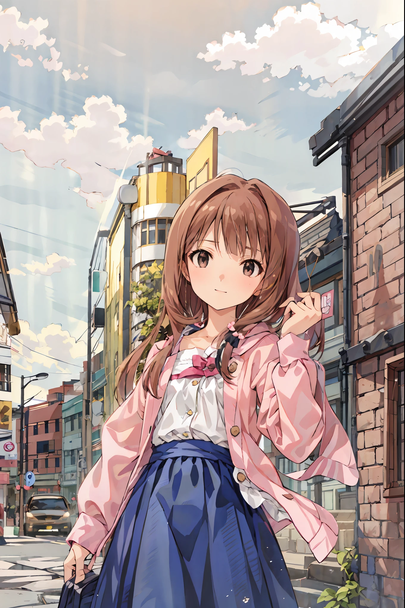   Moonlight 、 anime-like、night、 building on the left、Japan House 、 beautiful sky、  Details、 beautiful、background、 Hair， shortcuts， unkempt hair，Short braided hair，Neat， slender beautiful woman， correct posture，Small chest， beautiful脚， enchanting gray-blue eyes shine like stars， droopy eyes ， vibrant colors, beautiful目,A delicate smile,Textured Skin, Best Quality at its Best ,優しくて beautiful女性, anime style､