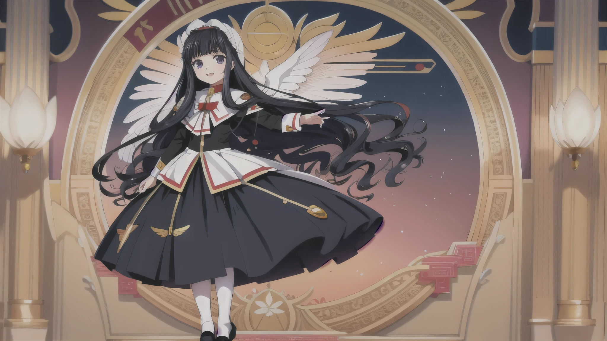 ( Masterpiece), ( top quality), ( complicated details), ( Illustration of ), ( is ridiculous), (Ecstatic),
detailed, (poster Illustration of ),
Tomoyo, Tomoyo-e, (Clamp:1.4), Daidouji Tomoyo ,
One person8 year old girl, Alone, smile, file, long hair, above Decorati has , White headdress, black hair, purple eyes, blunt bangs,
( skinny fit), ( Watch Viewers ), (), ( full body), Very Exquisite Face ,
( Detailed Biography:1.2),
beautiful legs, detailed body, detail hand , ( super precision ), sharp, ( Hi-Res), ( high detail:1.2), detaileded, Soft Lighting , beautiful detailed glow,