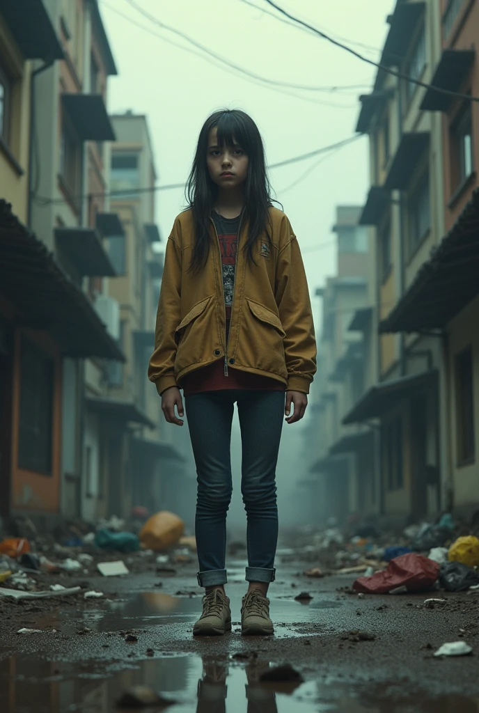 8k uhd, by Rebeca Saray, dusty particles depth of field, detailed BREAK 12 years hold girl whose beauty body long ared air is centered in the frame, contrast between, youth, fantasy , surrounding trash, player mexican electric guitar deep red leather miniskirt sexy hotlegs