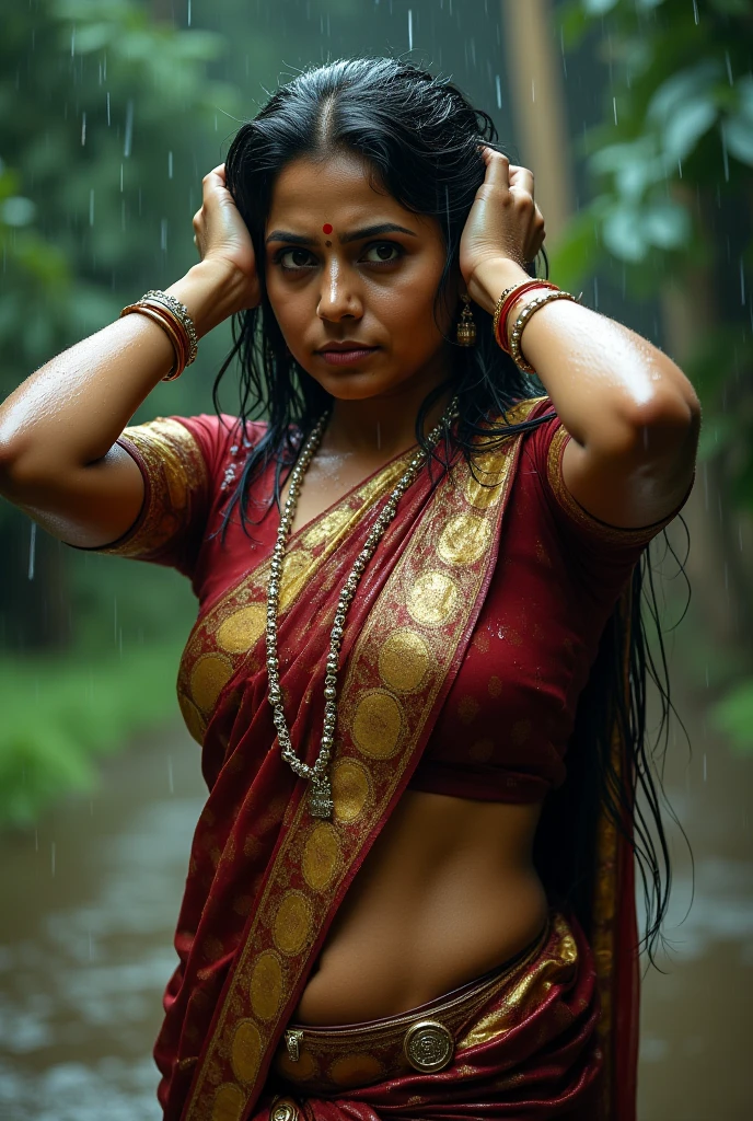 Hottest bhabhi her big breast wearing saree in rainy and set on cycle