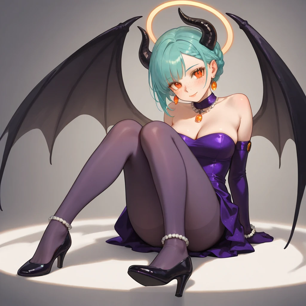 vtuber model, feminine, succubus, purple hair, short hairs, red eye, long dress, sexly