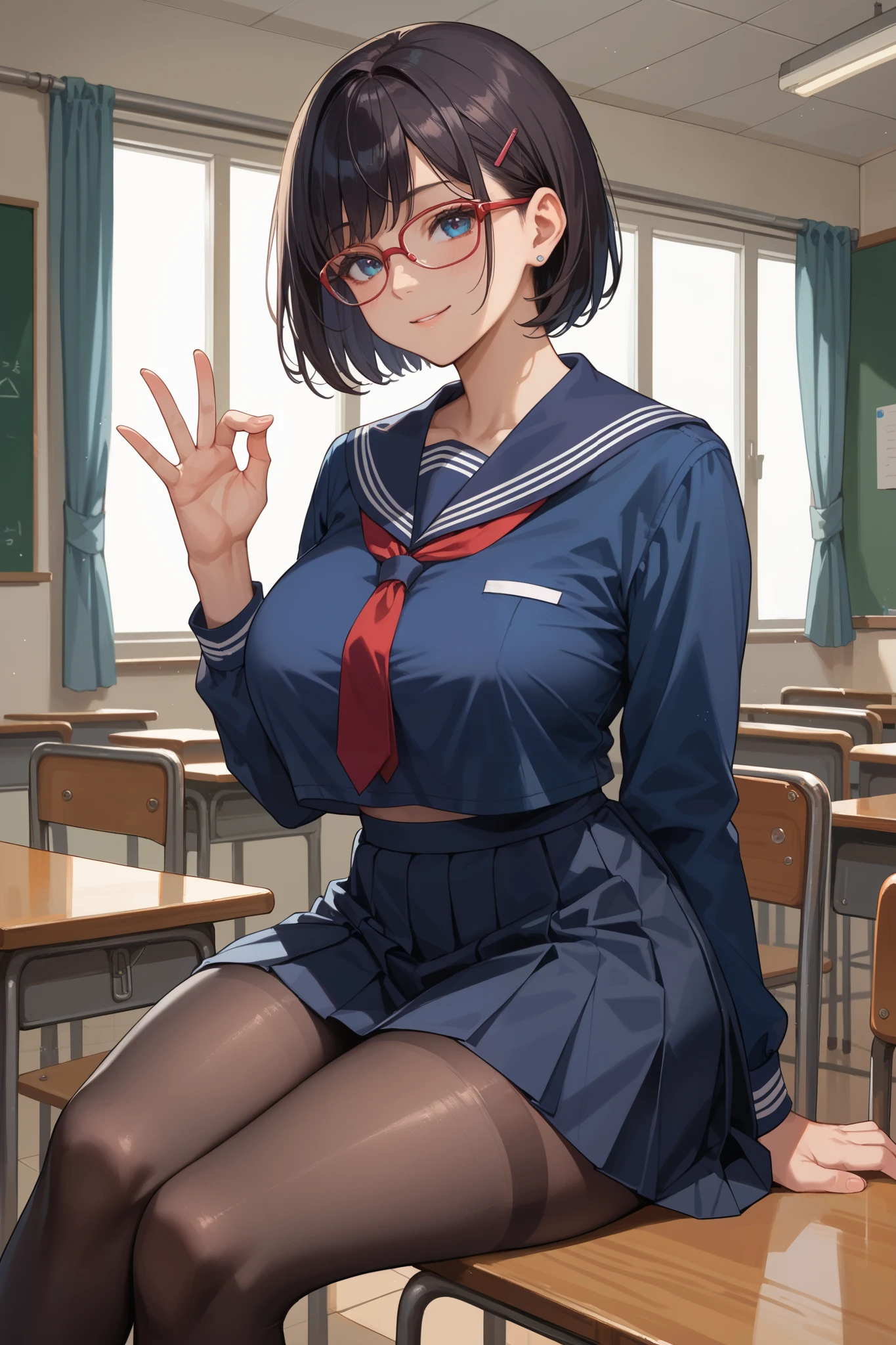 ((((Sexually seducing junior high school girls))))、((((12-year-old girl))))、(((Small budding breasts)))、(((A small amount of pubic hair starting to grow)))、((Close up on breasts and pussy))、((Highest quality)), ((masterpiece)), (detailed),Japanese、Erotic、、Japanese Classroom、Open sailor suit、A little love juice、Bashfully bashful、blush、Black hair tied at the nape of the neck、