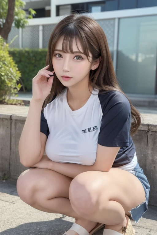 Colossal tits、 are transparent、Crispy White T-Shirt、Chest emphasis、Racing Bloomers、Swimsuit underneath、highleg