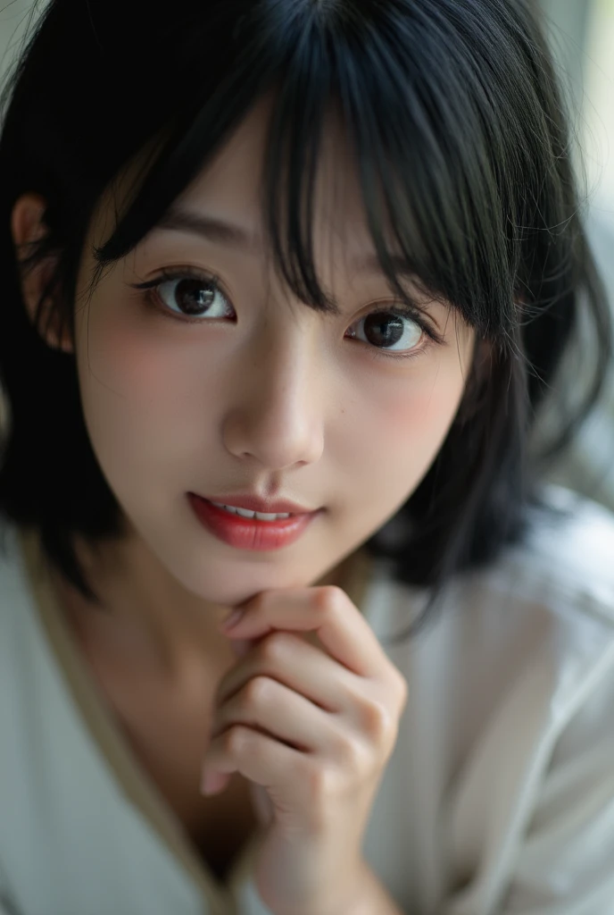 (超A high resolution、Photoreal、realistic、highest quality、Photoreal)、
(((high detail skin))),(real person,picture),
((mix 4)),
(8K、Raw photo、highest quality、masterpiece)、(1 Japanese girl)、photon mapping、radio city、Physically based rendering、auto white balance、((close up of face、unforgettable smile、moist lips、short hair)))、
(blush|cute and playful|adorable|thin|beautiful girl|12 years old|childish look)、(((look at the audience)),((The iris and pupil are round,,Pupils reflect the surroundings,eyes are not the same size)), ((((thin)))),underwear、lingerie、healthy、ponytail
