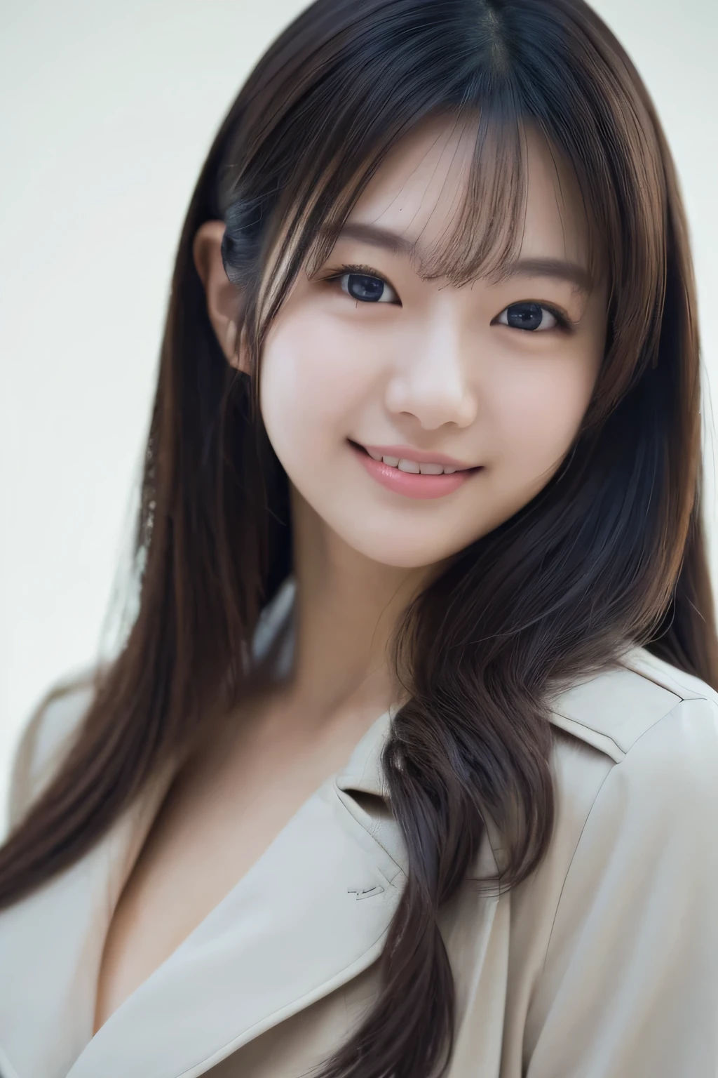 1 girl, ( is wearing a casual pastel costume:1.2), ( beautiful Japanese idol girl portrait photo),
(Simple background in light colors:1.3),
( RAW Photo , top quality), ( by Nomi, photo- by Nomi:1.4), Masterpiece, 8K Portrait ,
very delicate and beautiful , extremely detailed, 2k wallpaper, wondrous, detailed, extremely detailed CG unity 8k wallpaper,
super detailed, Hi-Res,
Soft light, Extremely Detailed CG Unity 8k Wallpaper {x} Beautiful Girl Wearing a Blue Trench Coat , extremely detailed eyes and face, Beautiful Detailed Nose, beautiful eye with attention to detail,
Cinematic Lighting, perfect anatomy,
slender body, Tiny Breasts , semi-long hair, Bokeh, dynamic angle , light smile,