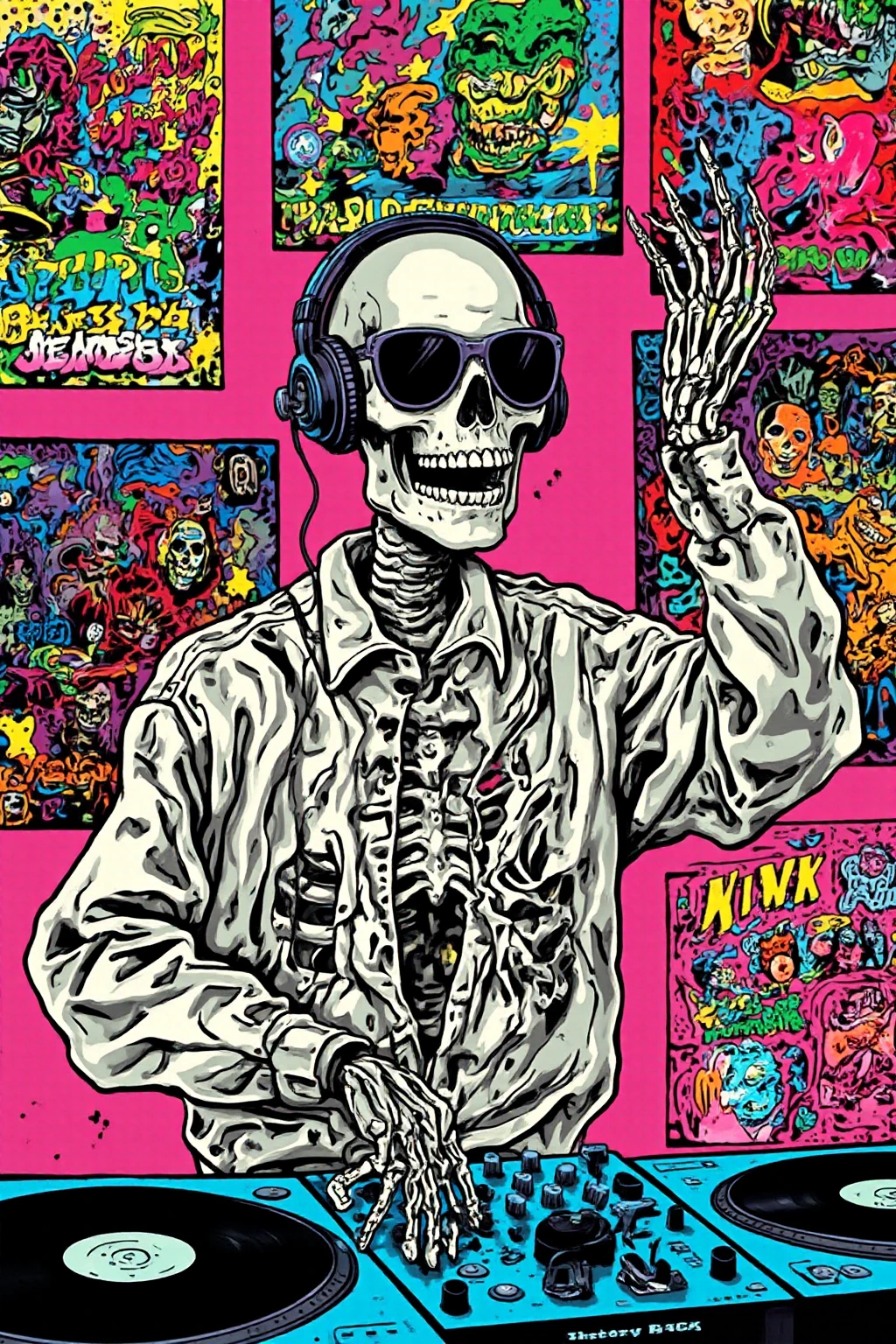 Create a user interface design for a pachinko game inspired by "Zon100: 100 Things I Want to Do Before I Become a Zombie". The hold indicators should feature colorful and pop zombie-themed items such as zombie hands, skulls, chemical bottles, and barricades, with each color representing different levels of anticipation (pink for low, orange for medium, lime green for high, and cyan for very high). Each hold indicator should have an ink splatter effect around it to add a dynamic and vibrant touch. The base on which the holds are placed should be colorful and pop, with textures of bright colors and ink splatters. The base should also include
