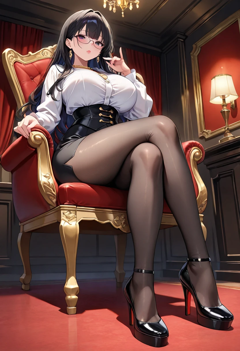 (((Beautiful girl in red high heels17age)))is sitting with one leg crossed on a chair、((Straight black hair down to the floor))、Shiny hair、Lavish decoration、Arabian Style、National costume、Black satin pantsuit、Diamond gold embroidery、Arabian Styleの室内、Candlelight、choker、、necklace、
、Sash belt、Dark Skin、Arab's royal style、(turbaned)((Close-up of feet))、Golden Eyes、Bracelet、bracelet、anklet、Skin is visible under the hem of the antz、Red high heels with jewels、A chair with a slightly long back made of ebony、Flower sculpture、Legs thrown forward、Black toenail manicure、Nail Art、((((Red pinheal,)))
Super Tilt Angle、far and near method、(((high heels up)))、masterpiece、Ultra-high resolution、Precisely、Detailed and beautiful、