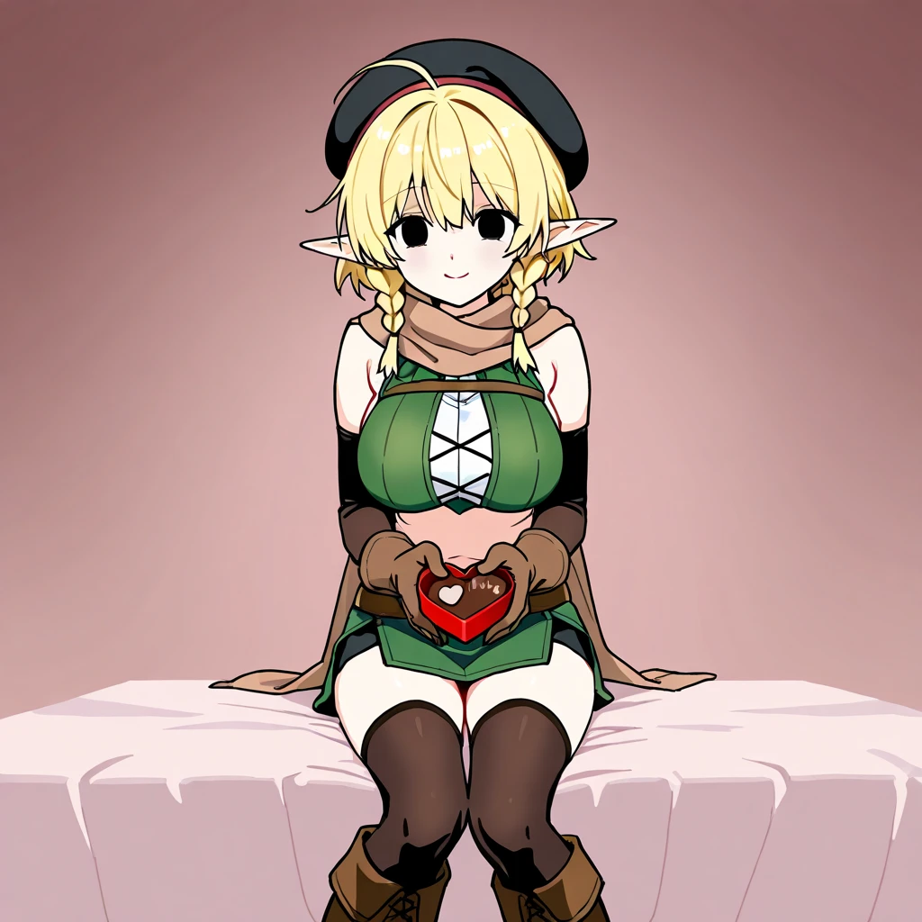 score_9, score_8_up, score_7_up, score_6_up, score_5_up, score_4_up, source_anime, BREAK, 1boy, toeless legwear, solo, sitting, crossed legs, looking at viewer, bare shoulders, indoors, leggings, stirrup legwear, sleeveless, head rest, elf, pointy ears, hair above shoulder, fluffy hair, wavy hair, hair between eyes, big eyes, green eyes, cute face, cat eyes, collarbone, black scarf, long black scarf, yellow hair, smirk, smug face, shiny feet, shiny skin, shiny hair, sunny, dramatic lighting, official artwork, wet skin, wet hair, sunny day, red flowers on floor, sexy, layered clothes, bare shoulder, long sleeve, belt, black cloak, rogue outfit, assassin's outfit, dark outfit, blood spots on clothes, assasin clothes,  blood on floor, bloody drip on floor, blood drips, 