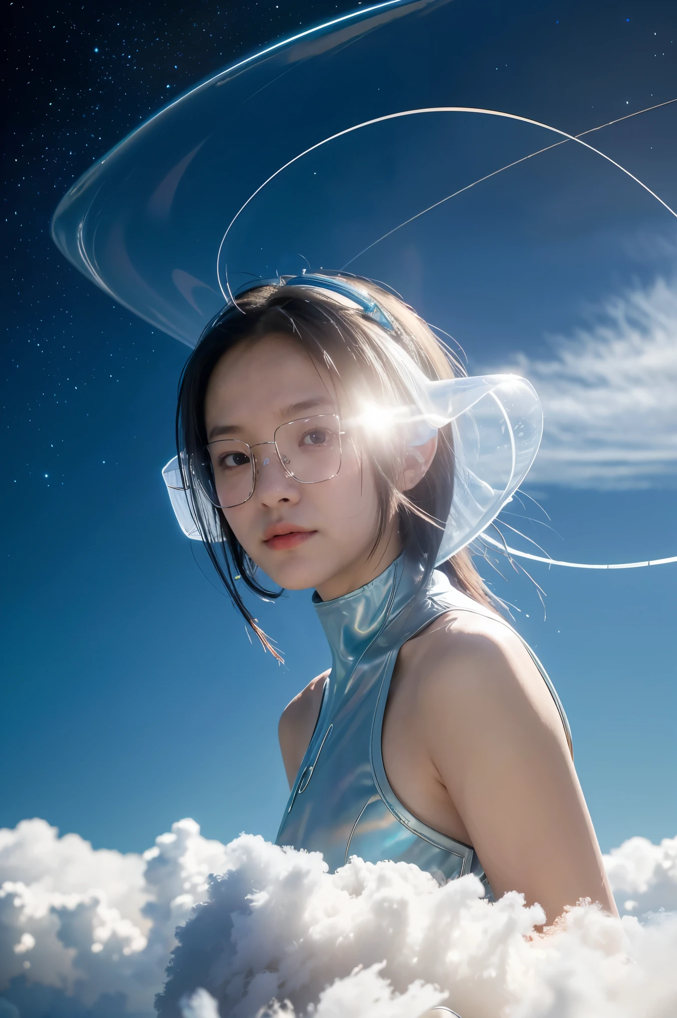 , sky, cloud, Translucent ethereal alien warrior,ModelShoot style, (Extremely detailed CG unified 8K wallpapers), The beauty of abstract stylization,,surrealism, 8K, Super detail, Best quality, Award-Awarded, Anatomically correct, 16k, Super detail