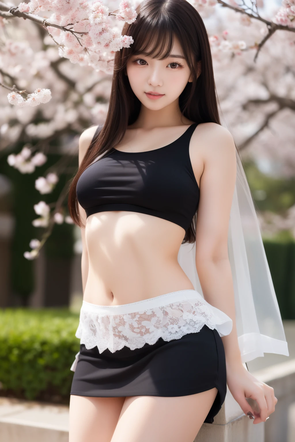 (8k, RAW photo, best quality, masterpiece:1.2), (realistic, photo-realistic:1.37), ultra highres, depth of field, chromatic aberration, caustics, Broad lighting, natural shading,Fujifilm XT3,masterpiece,ultra detailed,1girl, breasts, full body, solo, thighhighs, medium breasts, looking at viewer, blush, jewelry, (very long hair:1.3),(straight hair:1.3),(double thin hoop bun:1.4),black hair,(black eyes:1), necklace, collarbone, bare shoulders, cleavage, thighs, outdoors, standing on a grassland, <lora:diaodai_v0.5-mix:0.7>, diaodai, small hip, long legs, slender waist, (skinny legs), smile, (sexually suggestive), <lora:GoodHands-vanilla:1.3>,good hands
