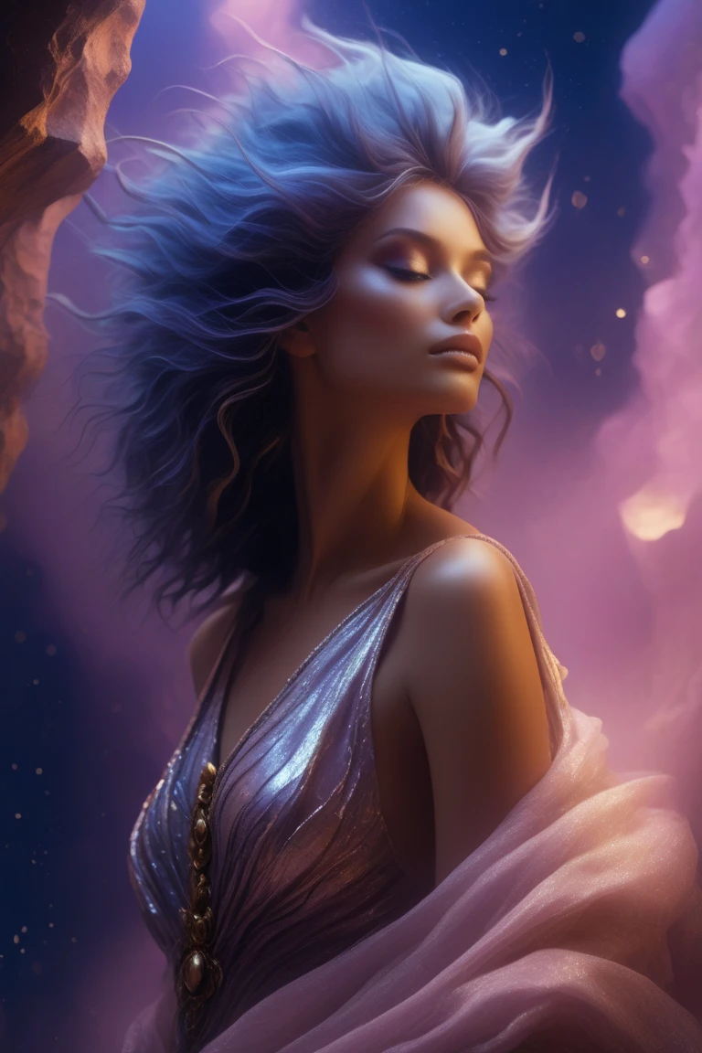 ethereal fantasy concept art of 1girl, Zendaya woman, close up, v-neck shirt, dark background <lora:zendaya:1> . magnificent, celestial, ethereal, painterly, epic, majestic, magical, fantasy art, cover art, dreamy