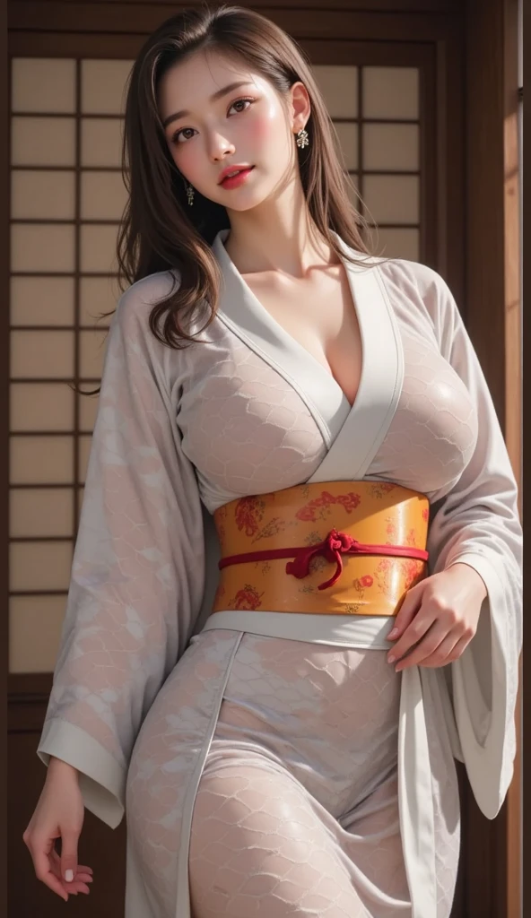 60 year old mature woman, Alone, Casual hair, Looking at the audience, (Orgasm face), Gray and white blonde hair, Brown eyes, Luxury gold jewelry, Full body, (((Looks wearing sexy japanese kimono dress, beautiful and sexy))), Realistic, Sexy, beautiful color, perfect skin, 3 breast sizes. (Realistic, high resolution), photo size 3:4, 1 cute sexy mature woman, expressive big brown eyes, happy, ( 8K, raw photo, Best quality, High detail, curvaceous shape, curvaceous body, full body from the tip head to toe, smile Incredible Pleasure, (((Background Typical Japanese house Front yard of the house))),