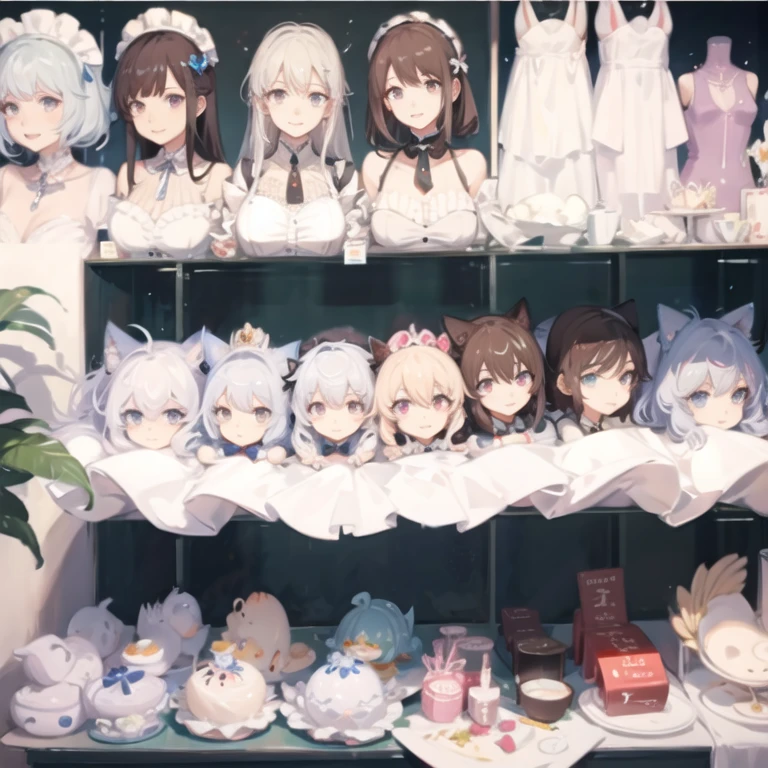 Maids、Maids　pinafore、Knives、Tray、sea side、supreme、Beautiful fece、Magnificent、