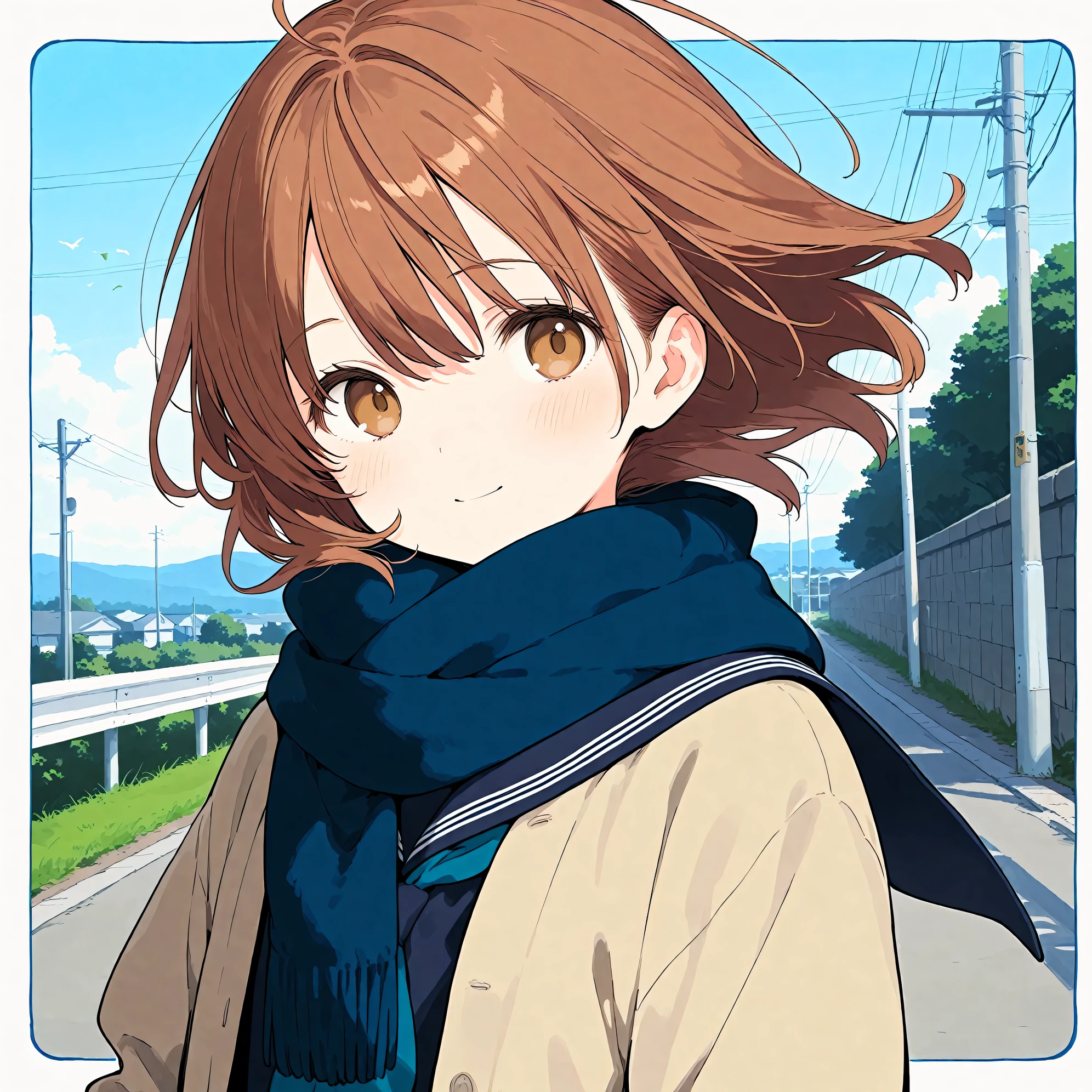 (masterpiece), (best quality), (ultra-detailed), artist:fujiyama, 1girl, route of a school, wind,