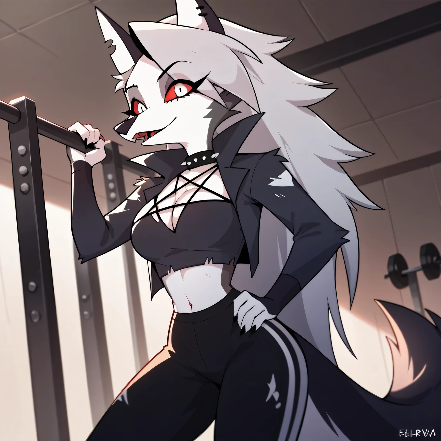 score_9, score_8_up, BREAK, source_anime, (1girl, solo), uncensored, perfect body, slim, high hips,
anthro, furry, pose, sexy,
Loona \(Helluva Boss\), big breasts, sexy tracksuit, deep cleavage, gym.