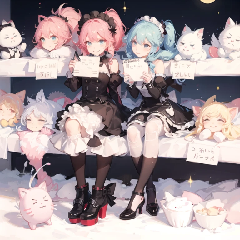 Blue hair and pink hair are mixed together，Azure dress，sat on the ground，white  panties，（tmasterpiece），（best qualtiy），Be red in the face，Pink eyes，1girll，White tube socks，cat ear