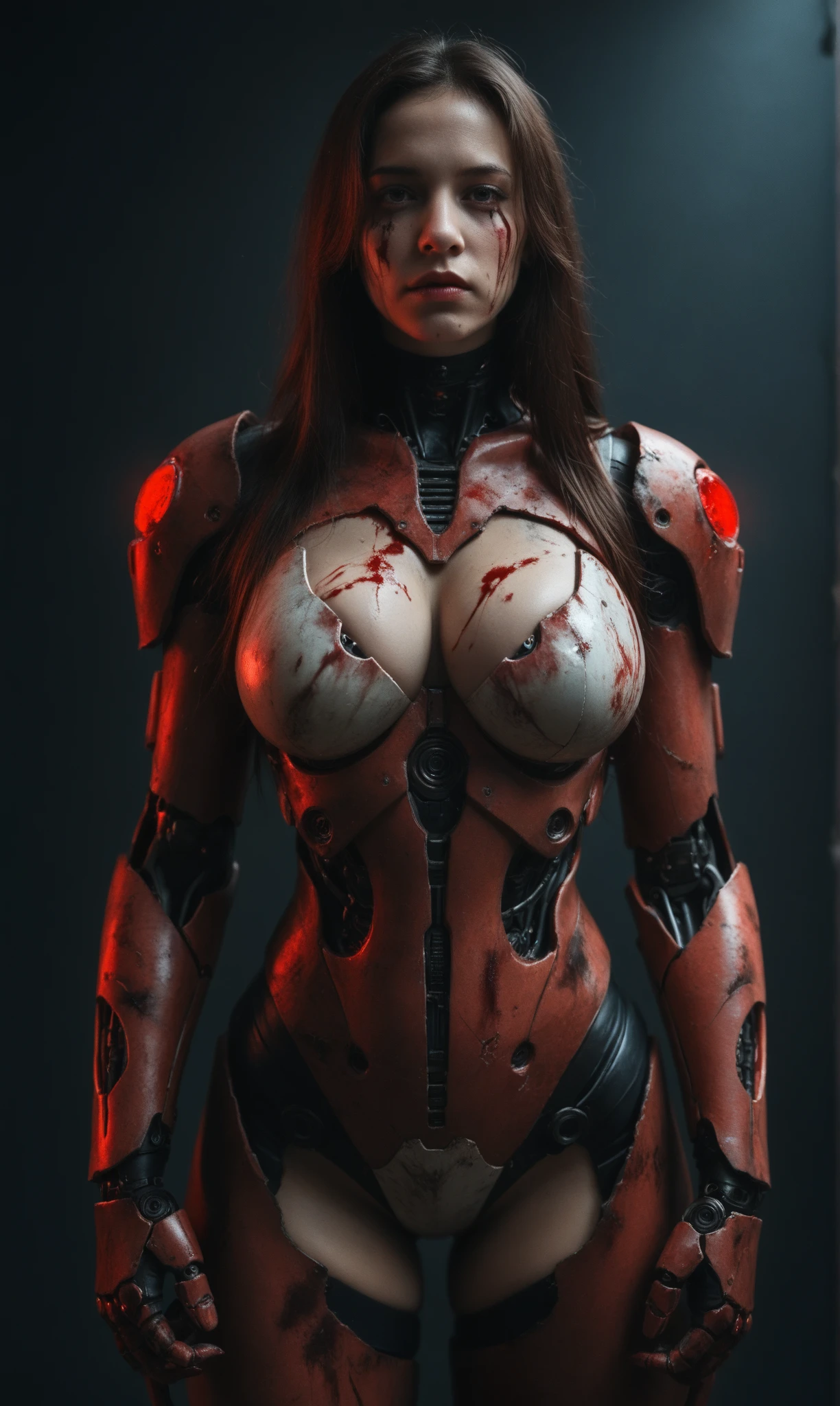1 girl, solo, (look at viewer), ((Best quality)), ((masterpiece)), (detailed:1.4), ((upper body)), 3D, an image of a beautiful cyberpunk female,HDR (High Dynamic Range), Ray Tracing,NVIDIA RTX,Super-Resolution,Unreal 5,Subsurface scattering,PBR Texturing,Post-processing,Anisotropic Filtering,Depth-of-field,Maximum clarity and sharpness,Multi-layered textures,Albedo and Specular maps,Surface shading,Accurate simulation of light-material interaction,Perfect proportions,Octane Render,Two-tone lighting,Wide aperture,Low ISO,White balance,Rule of thirds,8K RAW, (((blood eyes))), , mechanical parts ahsoka, (dark skin:1.2), blood eyes, , medium breasts, bloodgold/black bodysuit, belt, (( bloodgold amor)) joints, body suit