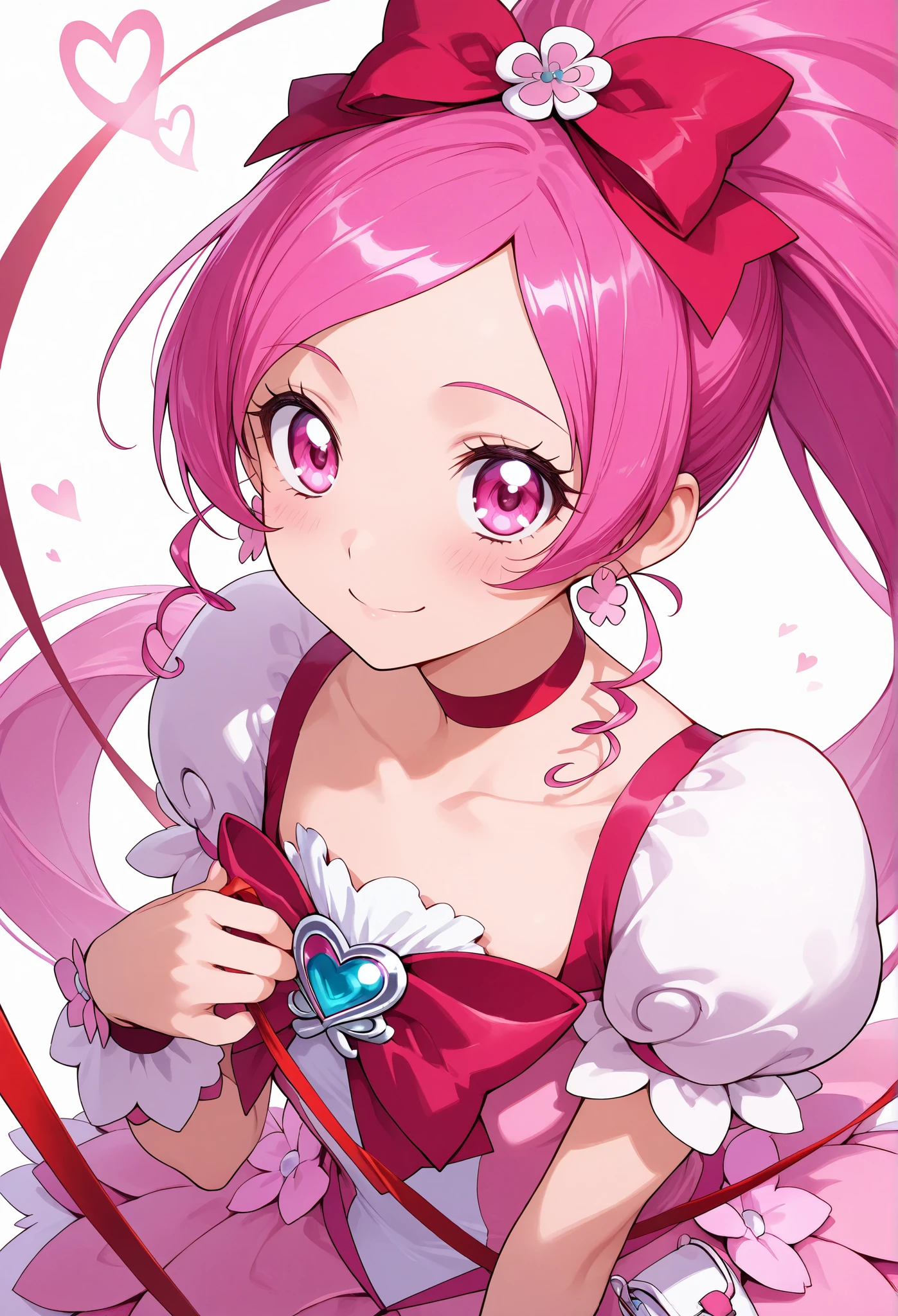 {{{masterpiece}}}, {{{best quality}}}, {{ultra-detailed}}, {illustration}, {{an extremely delicate and beautiful}}, {{Cure Blossom}}}\( Heart Catch Pretty Cure)(( Unity 8k Wallpaper),( detailed image ), ,{{{Please wrap a wide red ribbon around your chest }}},{ have wide ribbons tangled around the chest },