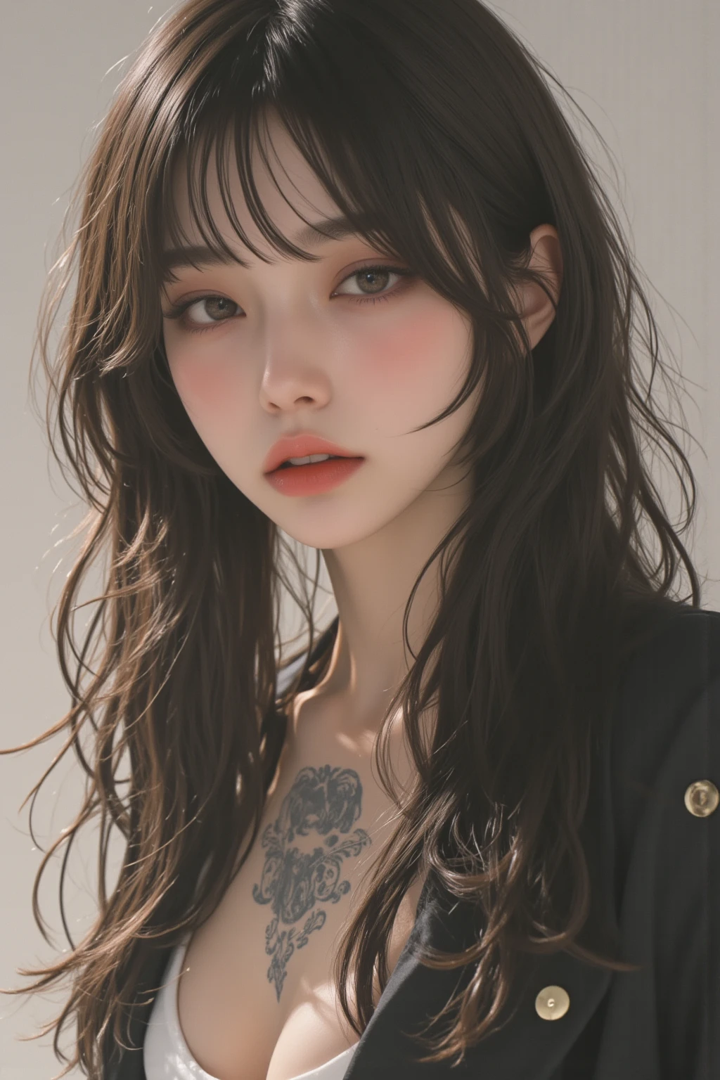 Araffe Asian woman lying in bed with a white sheet, ulzzang, pelo largo con flequillo, pelo largo con flequillo completo, muchacha coreana, Lalisa Manobal, hermosa mujer surcoreana, ella tiene el pelo negro con flequillo, cabello limpio con flequillo, brown pelo largo con flequillo, hermosa joven coreana, pelo largo y oscuro con flequillo, jaeyeon nam