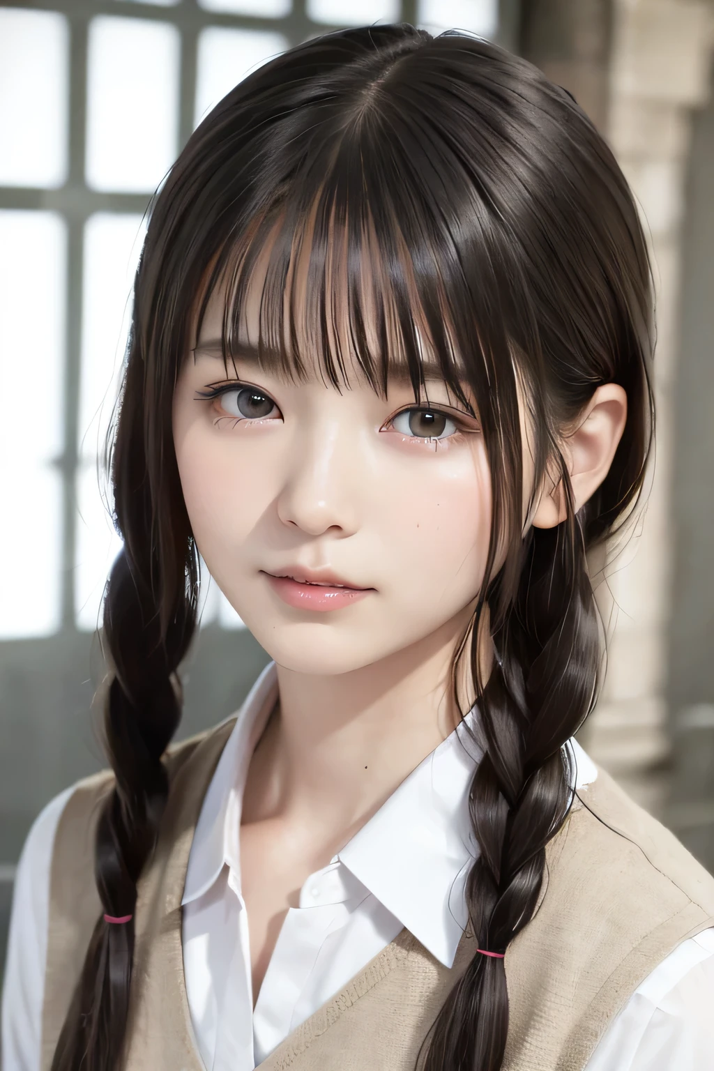 (8k,  RAW photo,  photorealistic:1.25) ,(  lip gloss,  eyelashes, Shiny surface, Glossy Skin,  best quality, ultra highres,  allows depth of field, naked, nude,  short two braids hair, Color Difference ,  caustics,  blow lighting , Natural Shading,  kpop idol) , while staring at the audience 、With an expression of calm and bliss like a goddess, crying, tears, tearing, sadness, dark dungeon