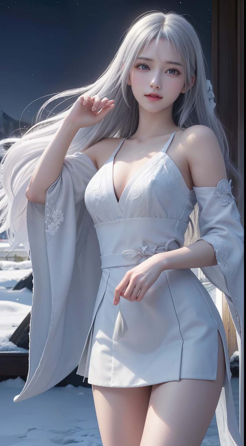 A close up of a woman in a white dress posing for a picture - SeaArt AI