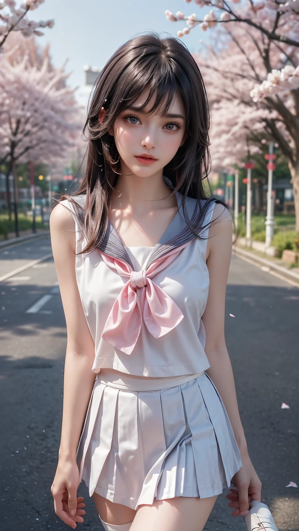 Sister type girls,FULL ANATOMY,Sister waiting for her brother in front of the school building, bob cuts,Short hair,Real life girls, ultimate beauty girl,Correctly in anatomy,goddess of Japan, Surreal sailor suit,Actual uniforms,Surreal middle school students, Beautiful Girl Junior High School Student,cute face,beautiful countenance,14 years old girl,Anime style mixed with Fujifilm, a japanese girl, Tsurime, Casual pose, dressed with long fluent clothes, Japan school uniform, Cute Schoolgirl, attractive girl, School Girl,beautiful young woman with,((smooth hair,detailed hairs,Very fine hairs)),(Knee-length skirt:1.4),1girl in,((small tits:1.4,Thin leg,skinny thigh)),slim figure,extremely detailed eye and face、beatiful detailed eyes,Cool color makeup,Expro II,Lens Flare,Sharpen,cinematic shadow,Junior Idol,White lace socks,