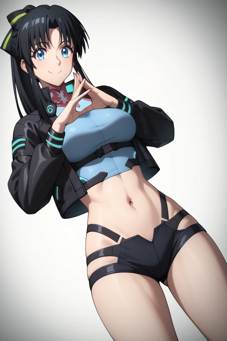 blue hair, ponytail, long hair, breasts, armpits, bare shoulders, bikini, black gloves, black hair, blue eyes, blush, breasts, earrings, flexible, gloves, jacket, kneepits, large breasts, leg lift, leg up, long hair, looking at viewer, navel, solo, split, standing, standing on one leg, standing split, swimsuit, thighhighs, thighs, underboob, detailed skin texture, (blush:0.5), (goosebumps:0.5), subsurface scattering, "RAW candid cinema, 16mm, color graded portra 400 film, remarkable color, ultra realistic, textured skin, remarkable detailed pupils, realistic dull skin noise, visible skin detail, skin fuzz, dry skin, shot with cinematic camera",