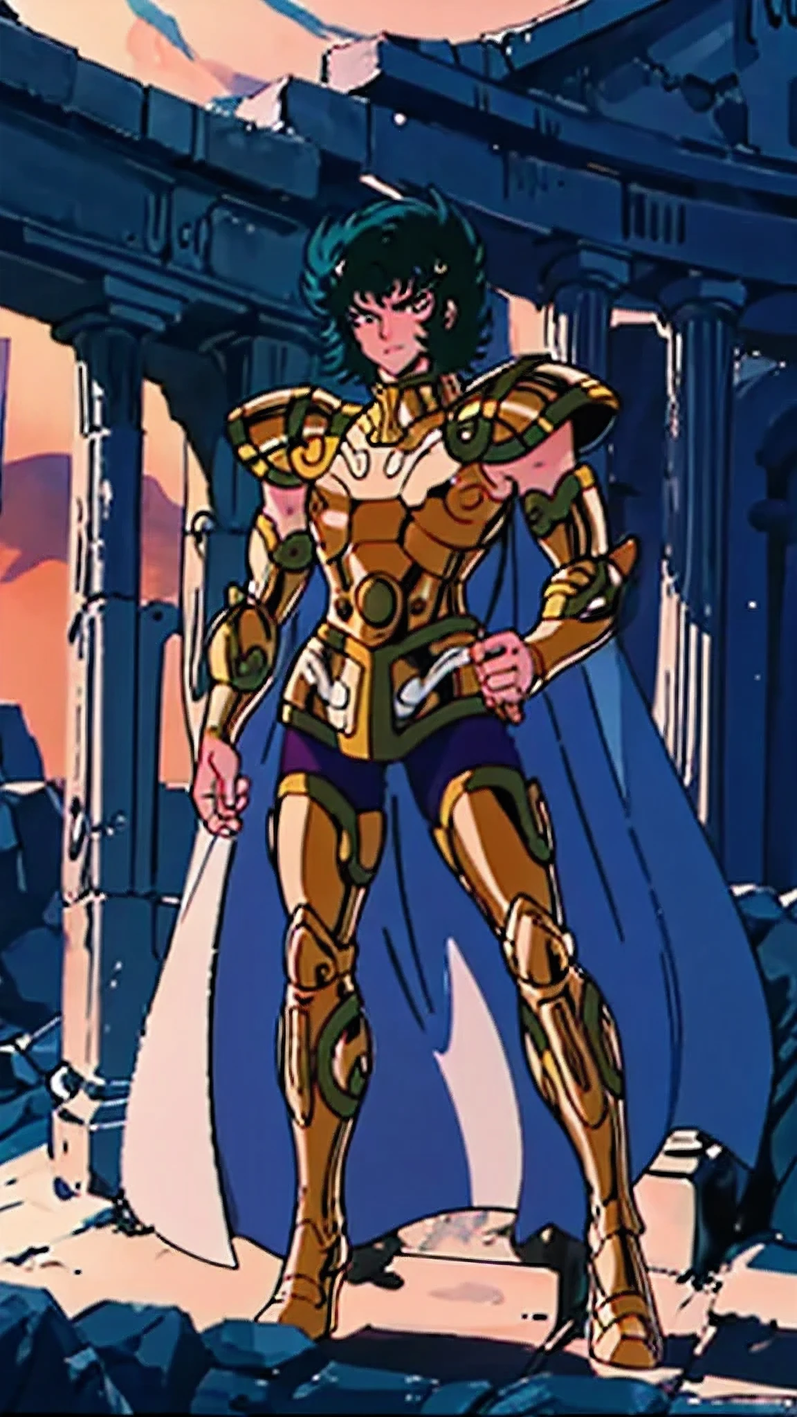a man,masculine details, Capricorn Shura in Saint Seiya, long hair,Purple wavy hair,capricorn helmet, masterpiece, Best quality ,chest circumference,Highly detailed RAW color photo, sharp focus,8K HD,Turtleneck, Gold Armor , Armor ,Armor ,armor, Armor for Armor , Dark Temple with Greek Pillars , Sun Armor ,sacred,landscape,Bright,to8 contrasting style,Rim lighting appears,line, Rich Details , HD,8k,Warm XMan,