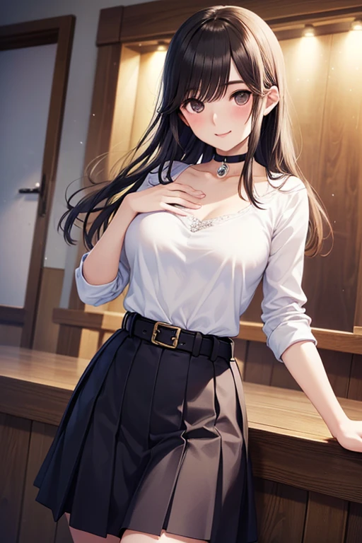 ((Biologically correct limb count))、(( Full-body photo including face))、4K、((Standing position))、masterpiece、((Focus on the face))、((Symmetrical facial features))、Eye for detailed depiction、Beautiful blue-haired woman、Excellent style、Beautiful clavicle、Beautiful feet、Beautiful Hands、Slender body、(blazer、skirt、Black Stockings、garter belt、High heels)、Facial detailing、Small earrings、necklace、tie、Wedding scene in the chapel、((A ray of light pours down))、(Low - Angle、Camera angle to shoot the inside of the skirt from below)、Black Hair、Silver Hair、((Embarrassed face)))、((Face forward and stick your chin out))、Close-up photo of the upper body、