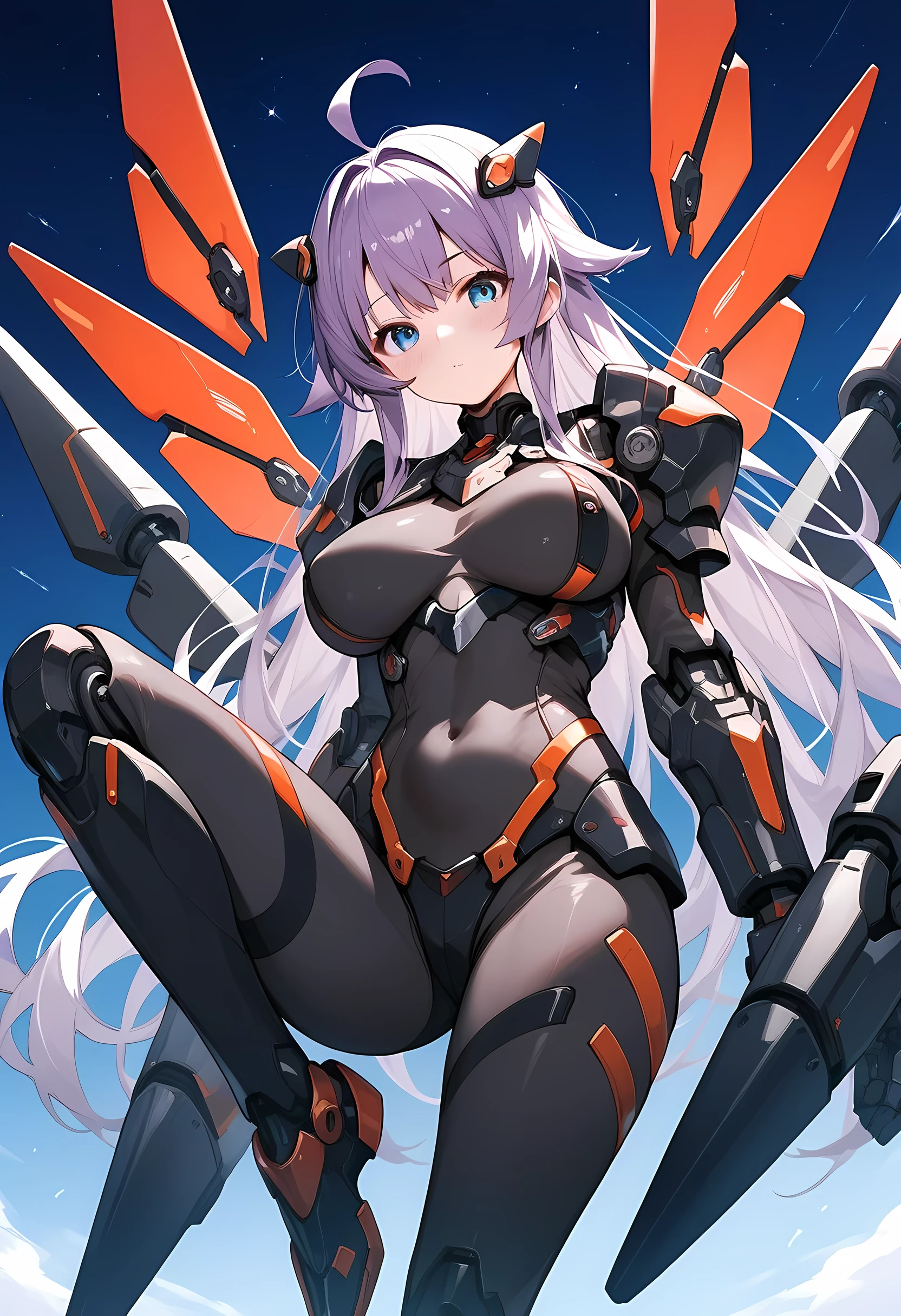 Japanese_anime_style,1figure_girl,(:1.5), (short_ponytail:1.3), (light_whitish_purple_hair:1.3),black_mechanical_armor_parts,white_breasts_parts_red_black_body_suit,bare_shoulder,bare_slender_thighs,medium_breasts,on_the_desk, desk_background,Stinging_eyes,(half_pupil:1.5),sleepy,thighhigh_greaves,gauntlets,dynamic_posing,bare_frank,metal_red_parts_armor,red_eye,
fists,hold_weapon,glare,navel,large_mechanical_parts,happy,waist_armor,open_mouth,rise_legs,apart_legs, (covered_navel:1.3),(very_long_bangs:1.3), (hair_over_one_eye:1.5),(long_bang_covers_right_half_of_face:1.5),
(covered_pussy:1.1),covered_breasts,armpits,