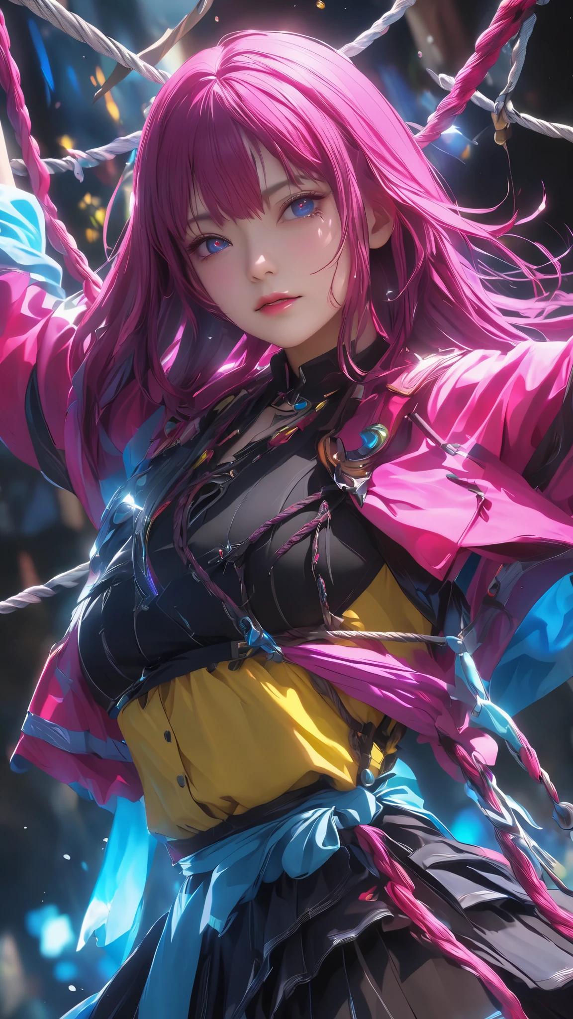  Masterpiece、 high quality、 Hi-Res、 Hi-Res、 portrait、 、Super big butt 、 thin waist、Colourful long-sleeved necromancer、 skirt by humili、  beautiful face、 Detailsな Details、 Absurd Details, best light,  sharp,  sharp image, ultimate, Details, extremely  Details、 Particle Effect , Beautiful Effects,  vibrant colors,  neon 、 BDSM 、超A high resolution 、 octane rendering、 portrait、 a face with a realistic texture と肌、 Complete Technique、 CGSoation Trends 、 SLR during homework、Original photo、 photorealistic:1.4、Super big butt:1.4、Super big breasts、Shibari、rope、 close-up、 attached、torture:1.2、Punishment、 crying face、tears、Healthy:1.5、Realistic 3D CGI、 realistic textured digital art、sit、 a face with a realistic texture :1.5、