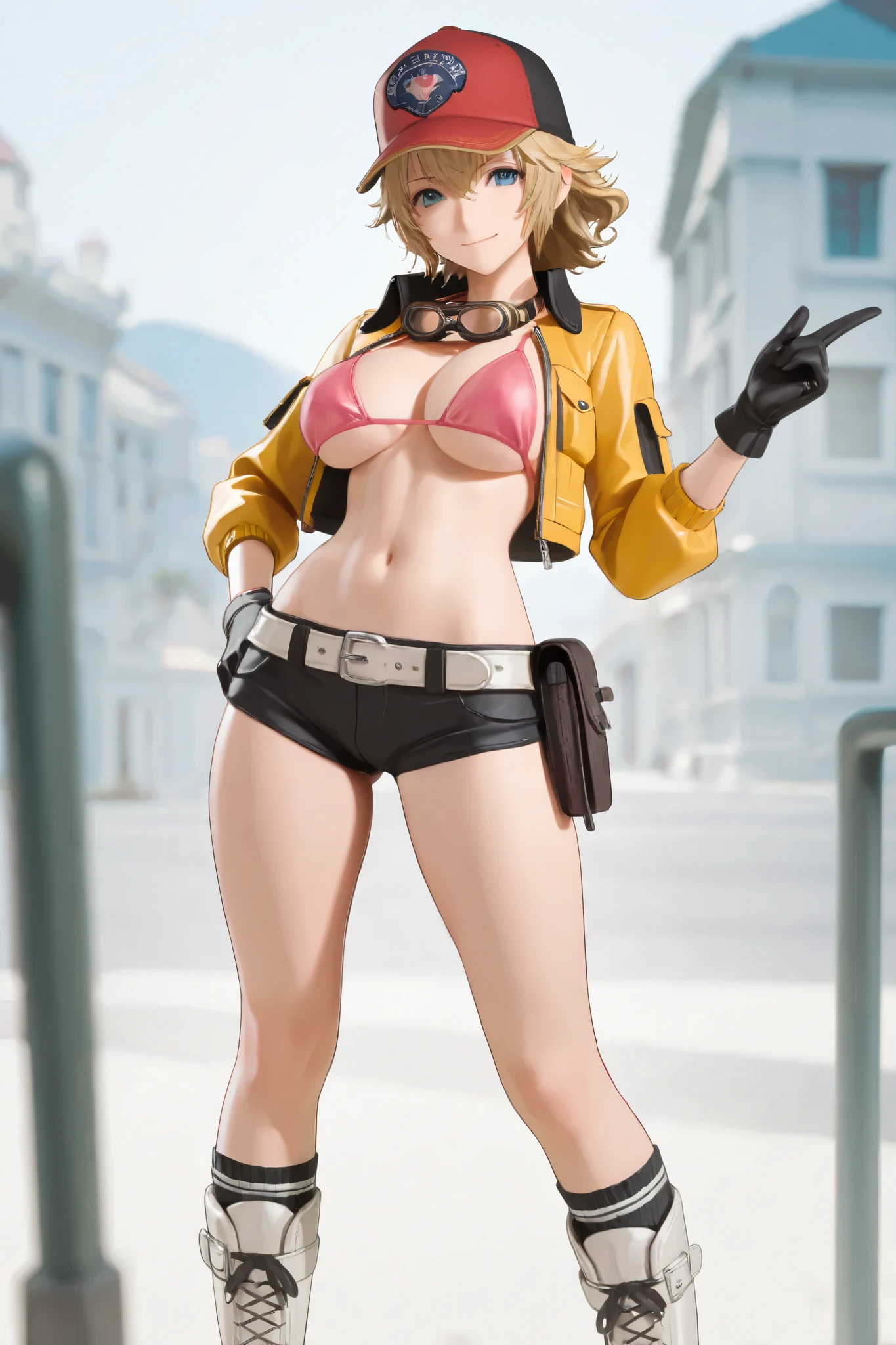 shiina kokomi,brown hair,yellow eyes,medium hair,big breasts,Bust 85 cm,Wedgie in the crotch,micro string bikini,open leg pose
