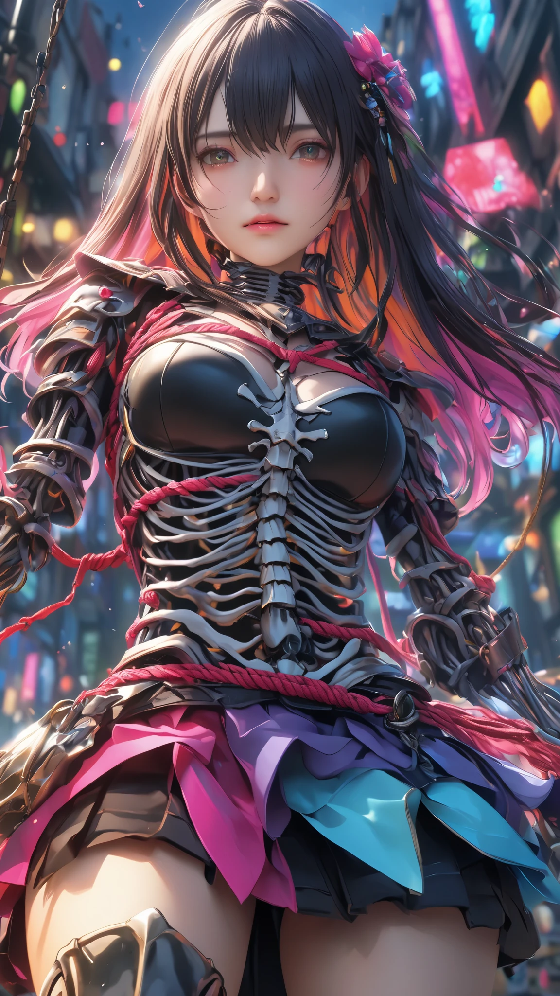  Masterpiece、 high quality、 Hi-Res、 Hi-Res、 portrait、 、Super big butt 、 thin waist、 multicolored long sleeve skeleton armor、 skirt by humili、  beautiful face、 Detailsな Details、 Absurd Details, best light,  sharp,  sharp image, ultimate, Details, extremely  Details、 Particle Effect , Beautiful Effects,  vibrant colors,  neon 、 BDSM 、超A high resolution 、 octane rendering、 portrait、 a face with a realistic texture と肌、 Complete Technique、 CGSoation Trends 、 SLR during homework、Original photo、 photorealistic:1.4、Super big butt:1.4、Flat breasts:1.8、Shibari、rope、 close-up、 attached、torture:1.2、Punishment、 crying face、tears、Realistic 3D CGI、 realistic textured digital art、sit、 a face with a realistic texture :1.5、