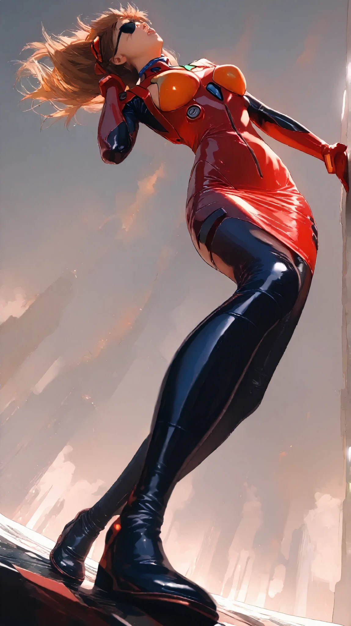 Anime - style illustration of a woman in latex on a skateboard - SeaArt AI